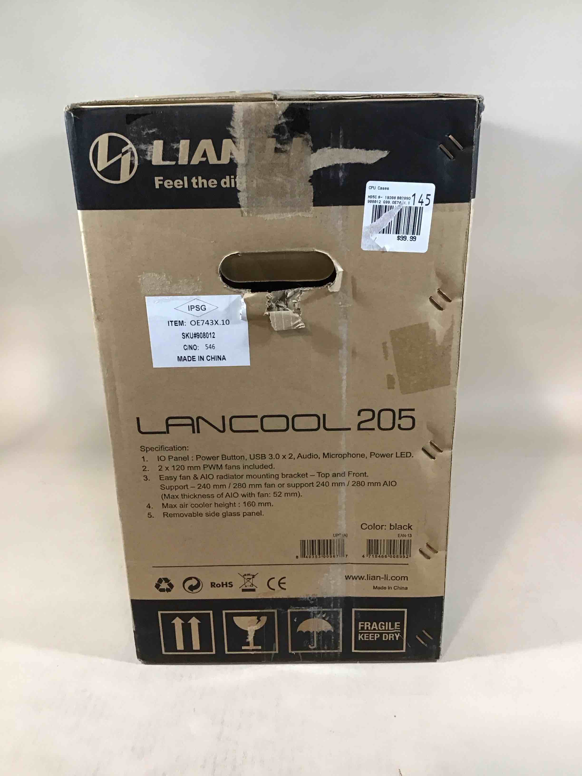 lian li mid-tower chassis atx computer case pc gaming case w/tempered glass side panel, magnetic dust filter,water-cooling ready, side ventilation and 2x120mm fan pre-installed (lancool 205, black)