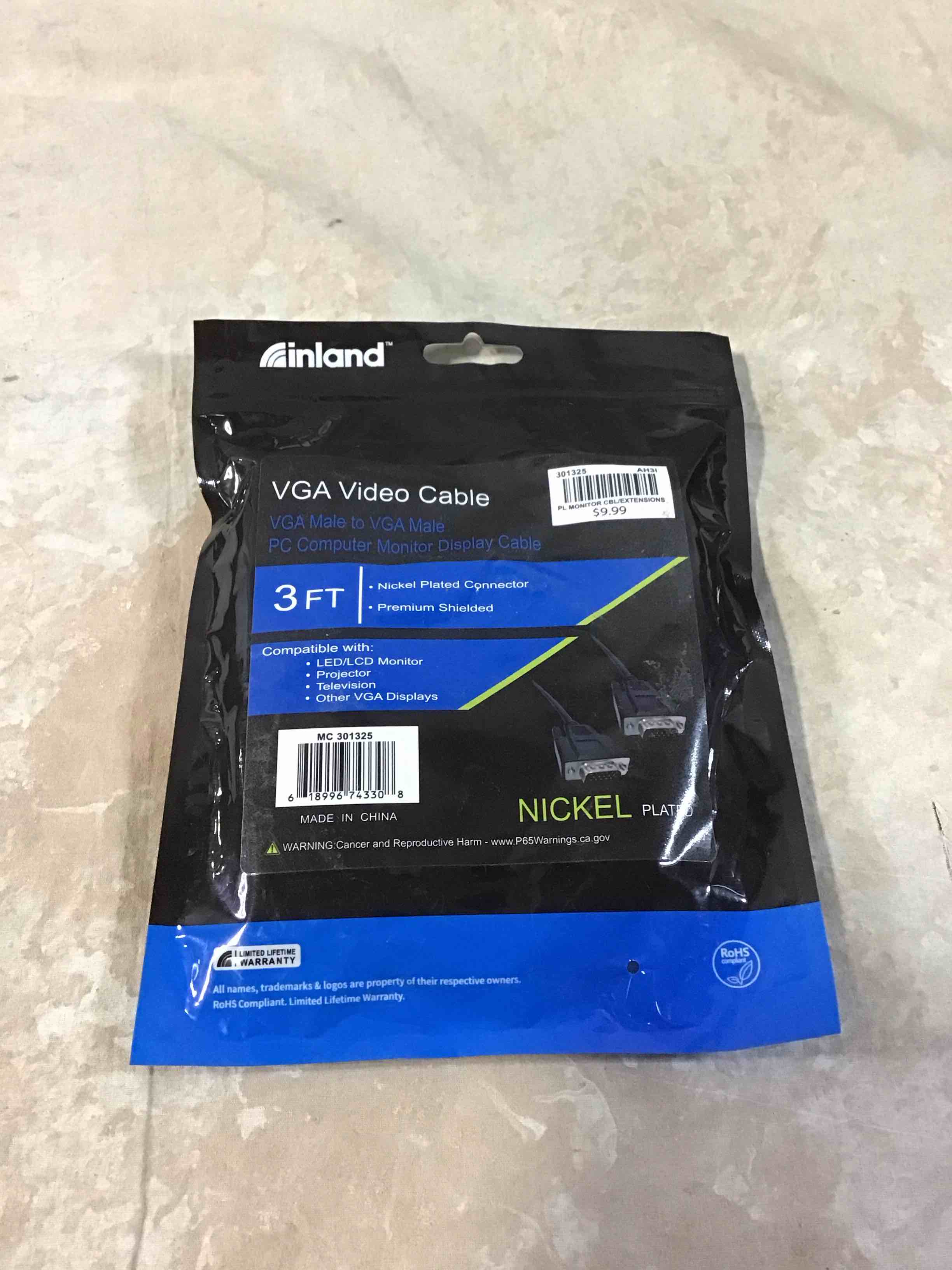 Inland VGA Male to VGA Male Cable 3ft - Black