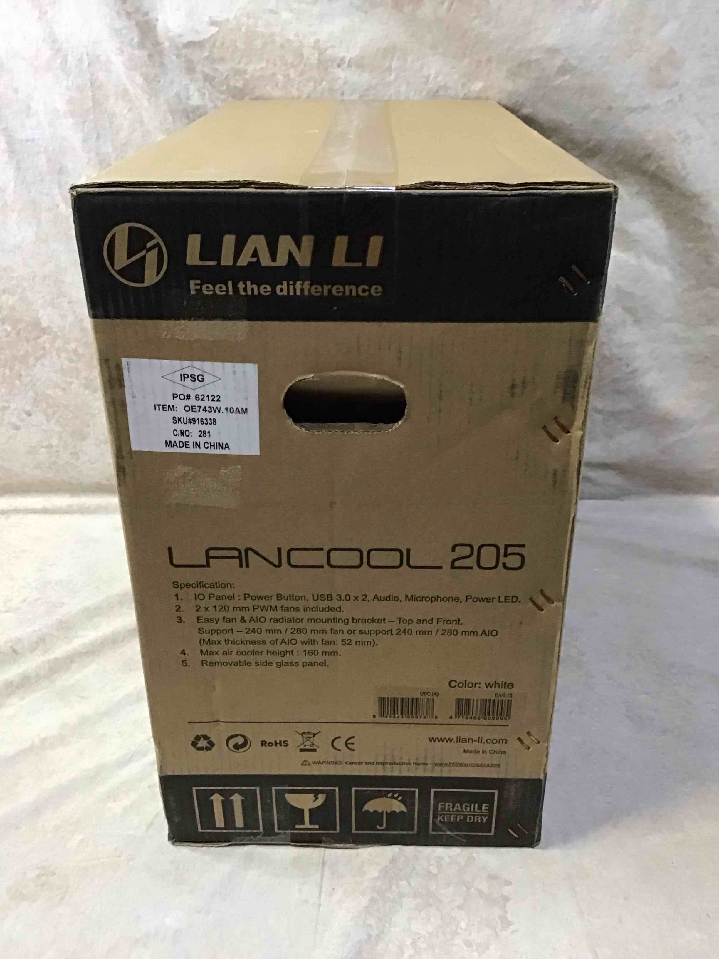 lian li mid-tower chassis atx computer case pc gaming case w/tempered glass side panel, magnetic dust filter,water-cooling ready, side ventilation and 2x120mm fan pre-installed (lancool 205, white)