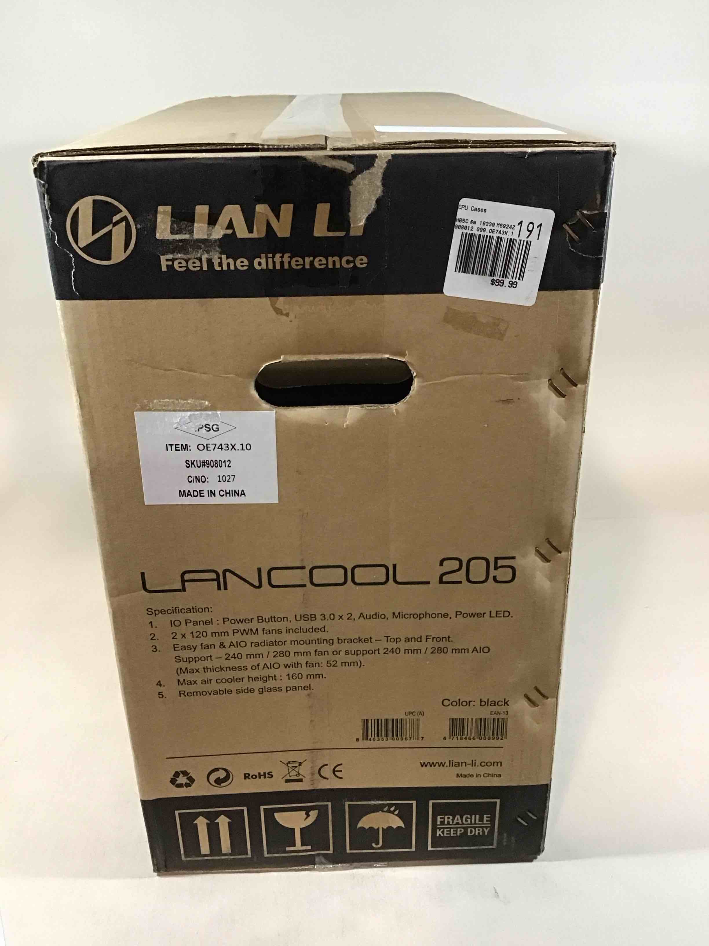 Lian Li Mid-Tower Chassis ATX Computer Case PC Gaming Case w/Tempered Glass Side Panel, Magnetic Dust Filter,Water-Cooling Ready, Side Ventilation and 2x120mm Fan Pre-Installed (LANCOOL 205, Black)