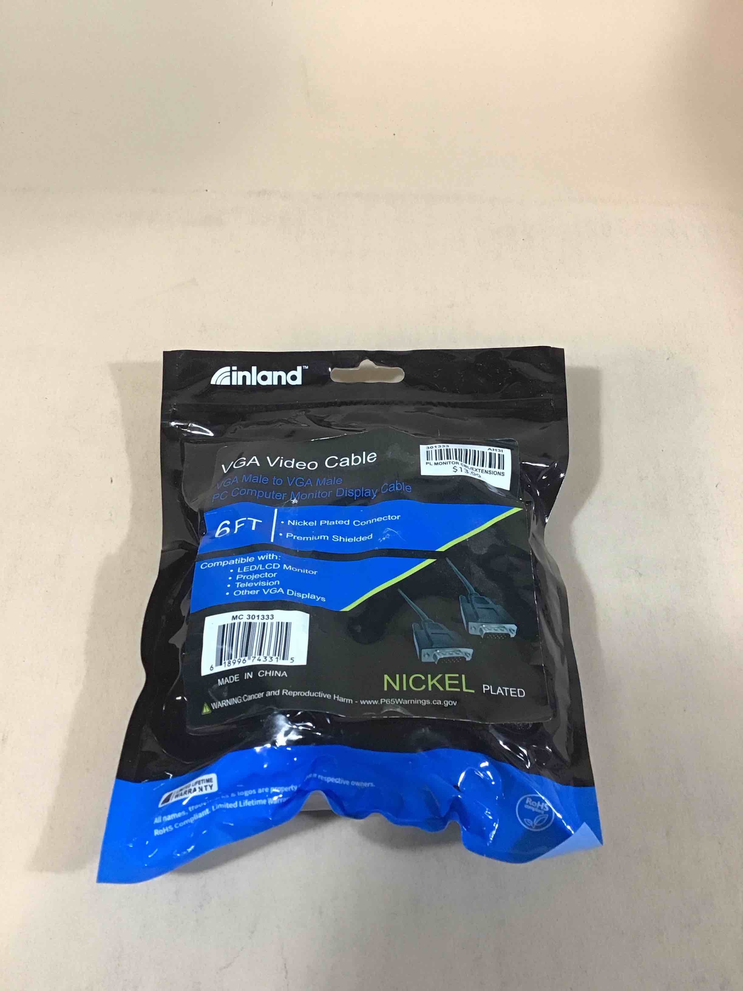 inland vga male to vga male cable 6 ft. - black