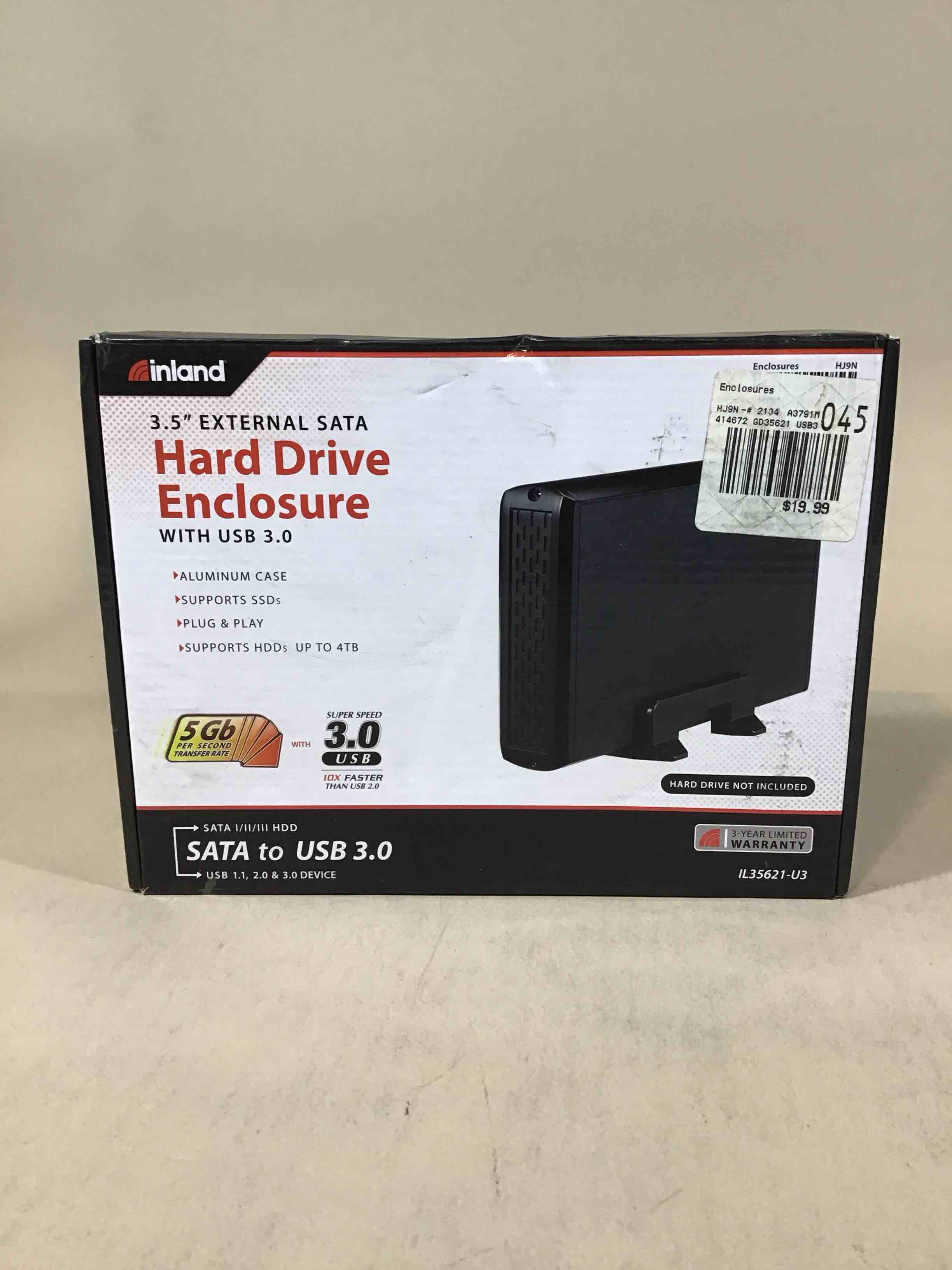 inland 3.5" external sata hard drive enclosure with usb 3.0