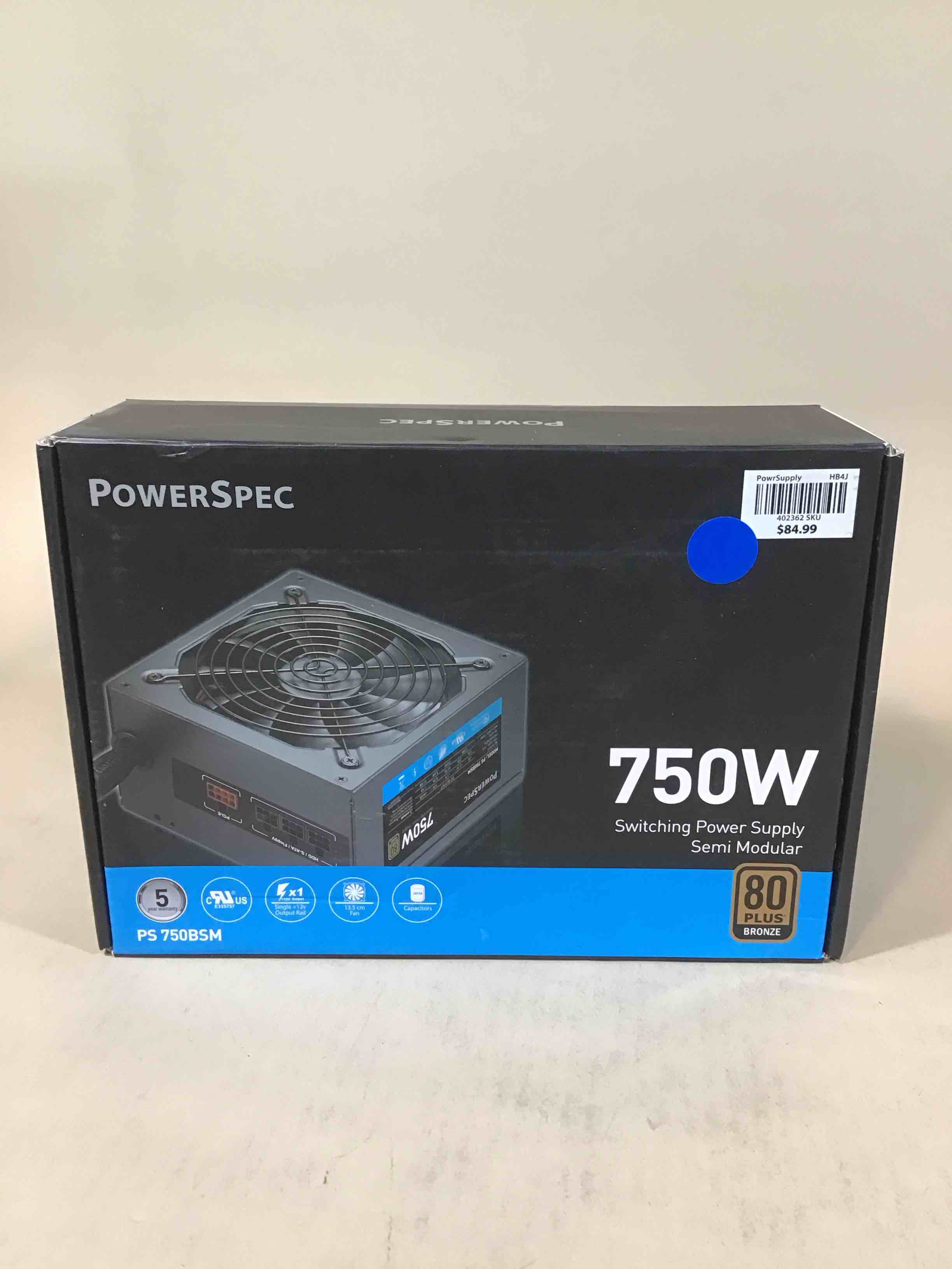 PowerSpec 750W Power Supply Semi Modular 80 Plus Bronze Certified ATX PSU Active PFC SLI Crossfire Ready Gaming PC Computer Switching Power Supply, PS 750BSM (B08YYJHNMH)