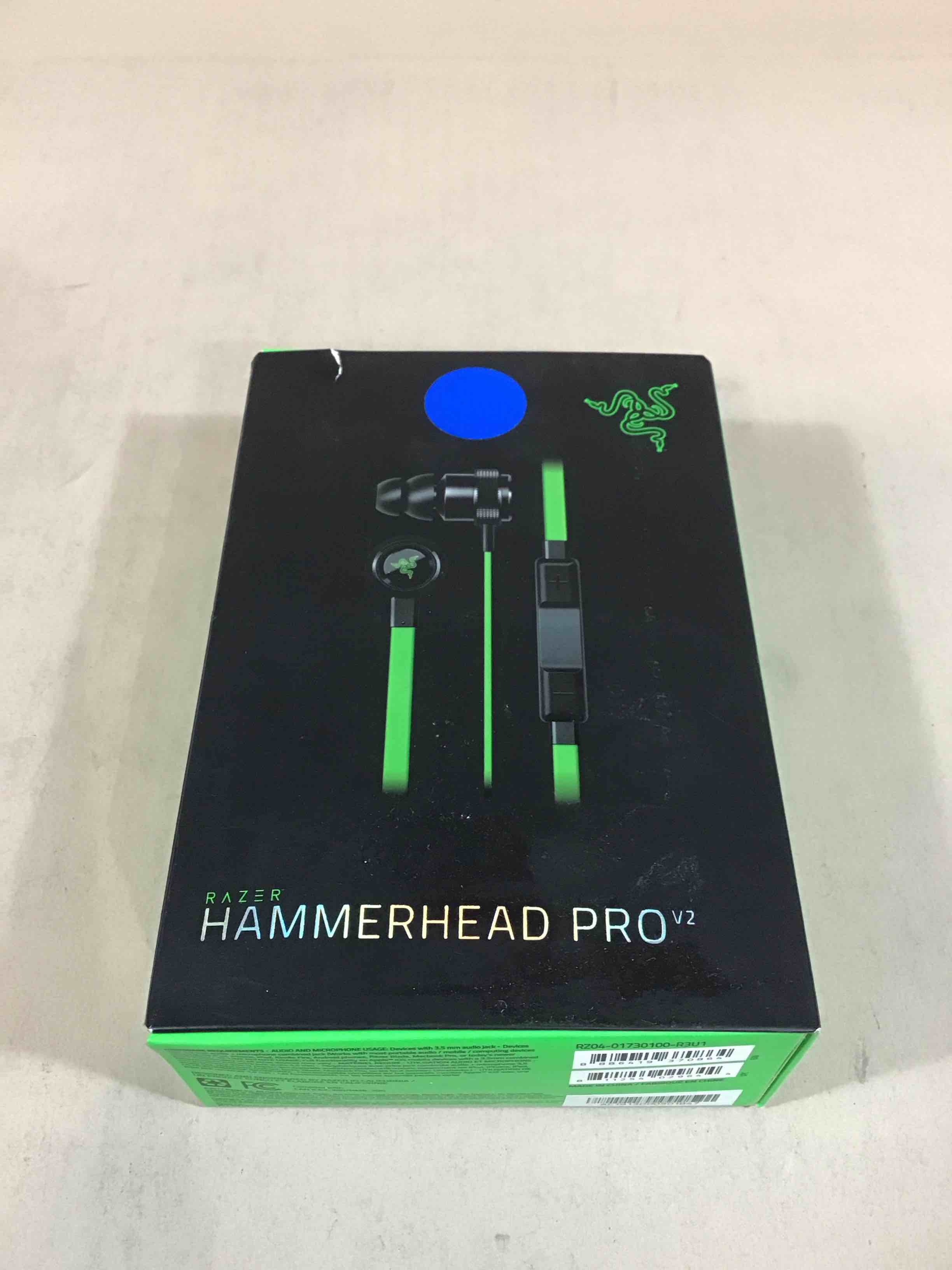 razer hammerhead pro v2 - earphones with mic - in-ear - wired - 3.5 mm jack - noise isolating - black, green