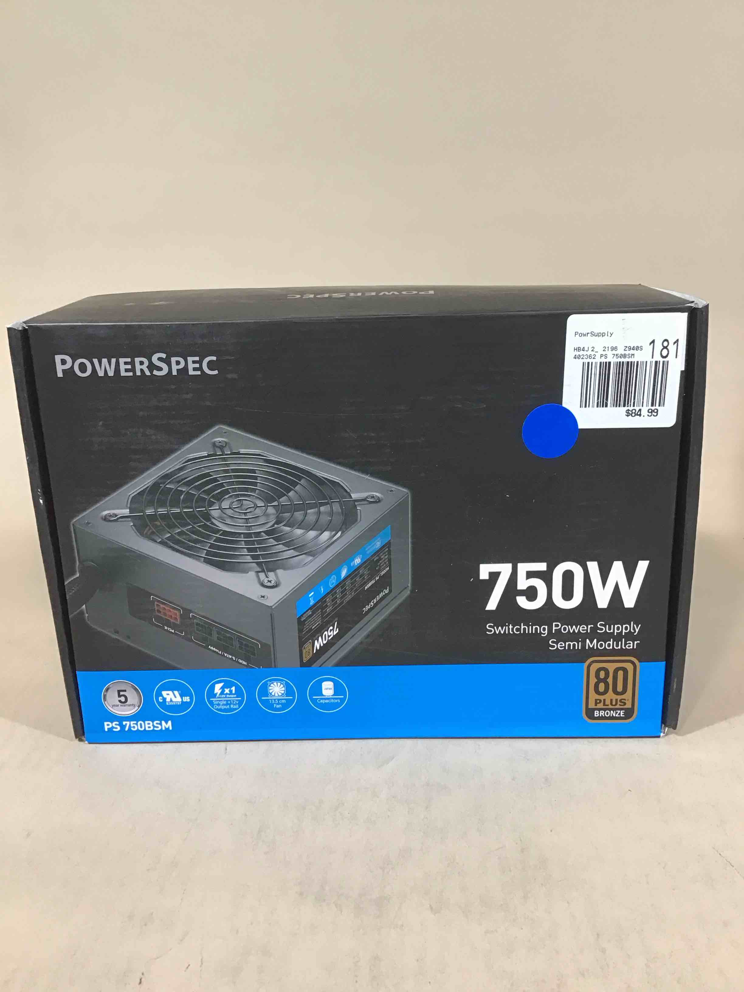 powerspec 750w power supply semi modular 80 plus bronze certified atx psu active pfc sli crossfire ready gaming pc computer switching power supply, ps 750bsm (b08yyjhnmh)
