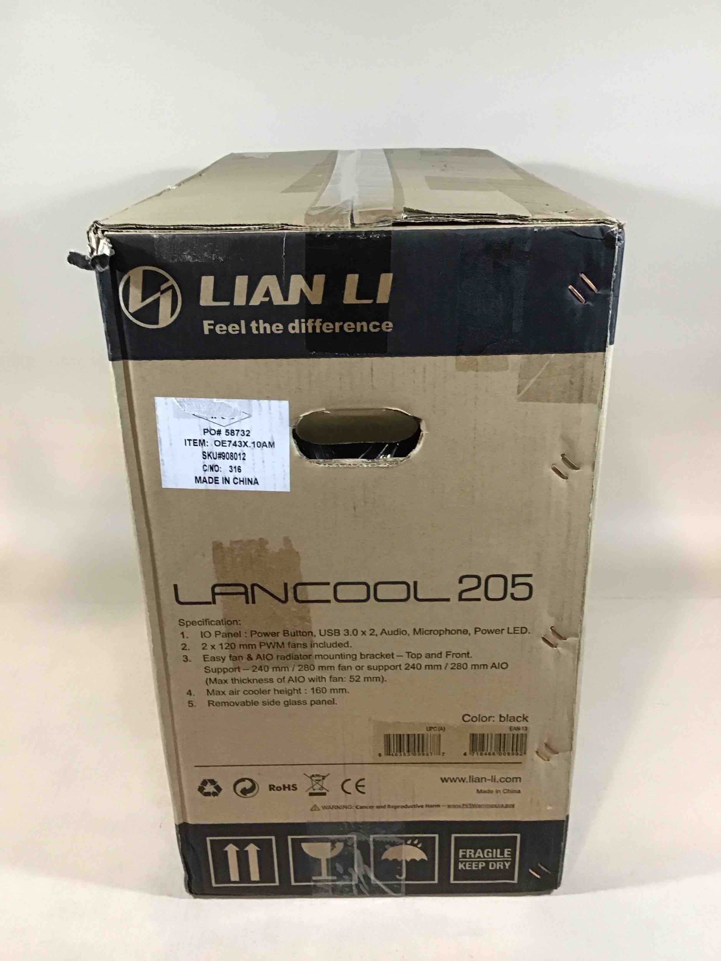 lian li mid-tower chassis atx computer case pc gaming case w/tempered glass side panel, magnetic dust filter,water-cooling ready, side ventilation and 2x120mm fan pre-installed (lancool 205, black)