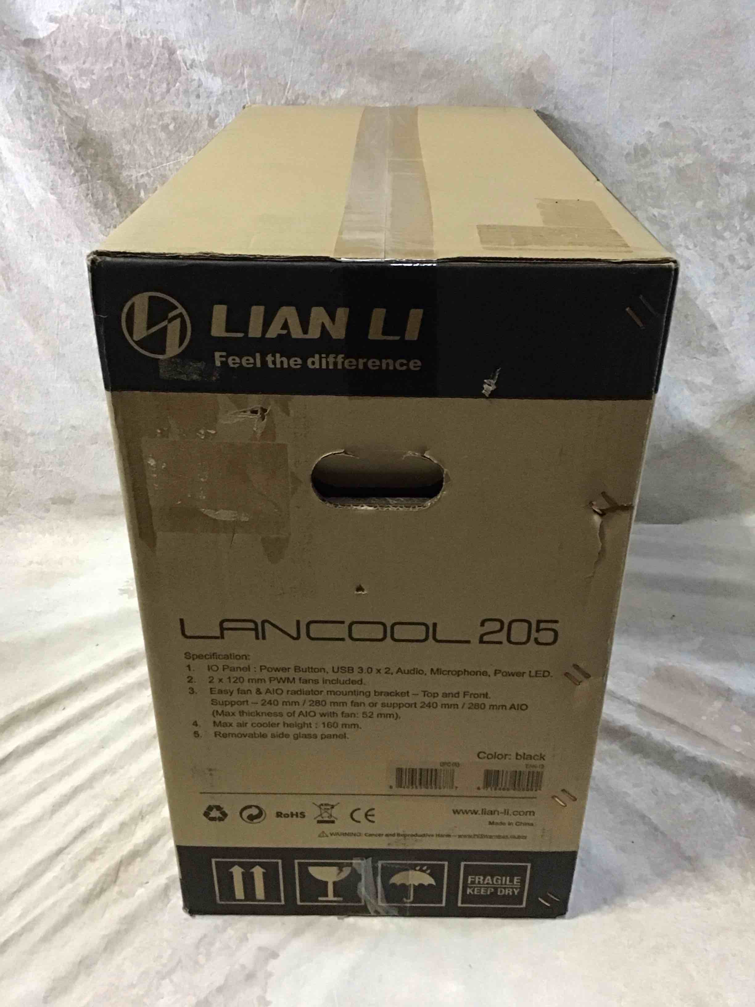 lian li mid-tower chassis atx computer case pc gaming case w/tempered glass side panel, magnetic dust filter,water-cooling ready, side ventilation and 2x120mm fan pre-installed (lancool 205, black)