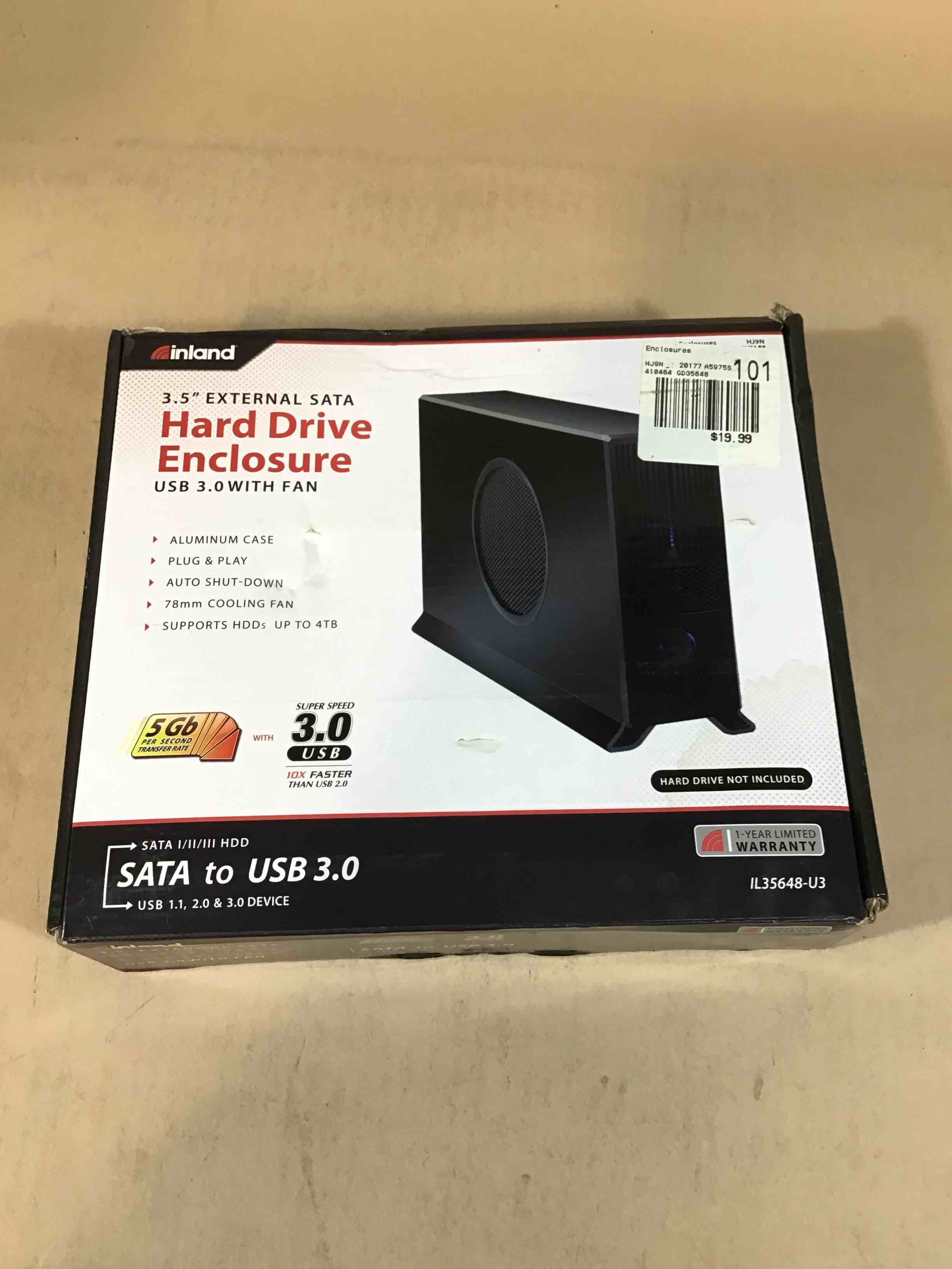 inland 3.5'' external sata hard drive enclosure with usb 3.0 with fan