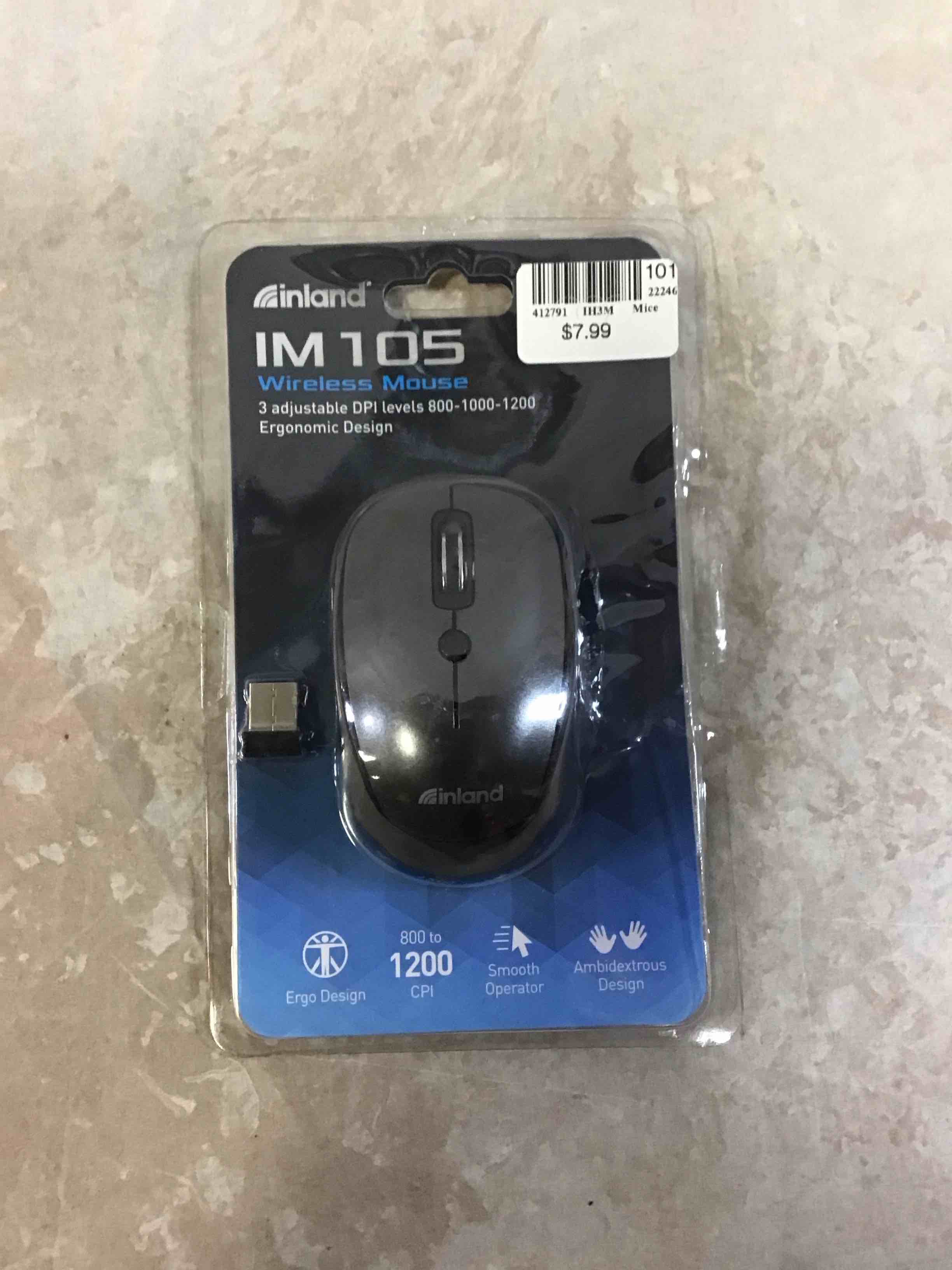 inland 2.4ghz wireless optical 1200dpi mouse, gray im105 free ship no package