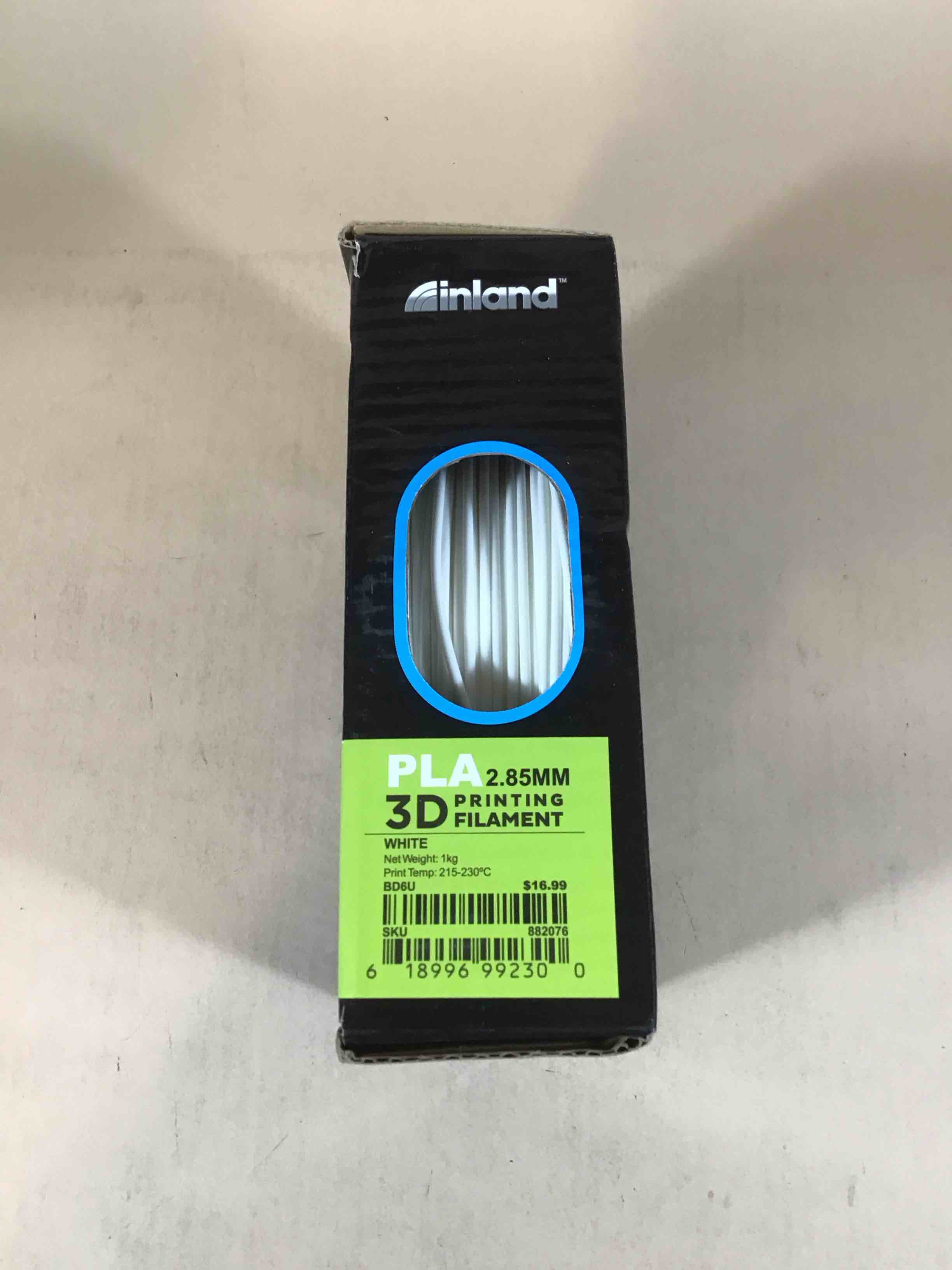 Inland 3mm White PLA 3D Printer Filament - 1kg Spool (2.2 lbs)