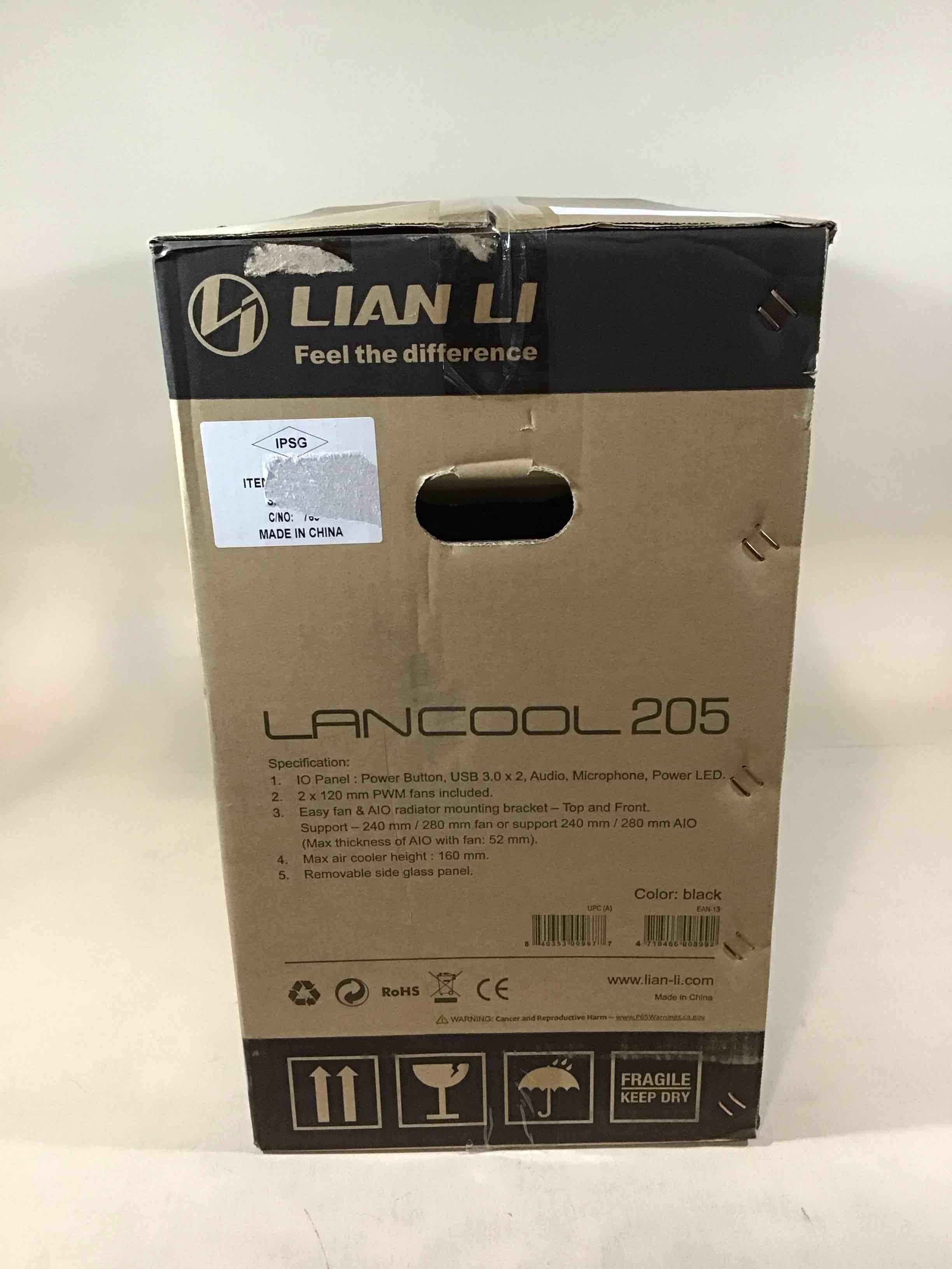 Lian Li Mid-Tower Chassis ATX Computer Case PC Gaming Case w/Tempered Glass Side Panel, Magnetic Dust Filter,Water-Cooling Ready, Side Ventilation and 2x120mm Fan Pre-Installed (LANCOOL 205, Black)