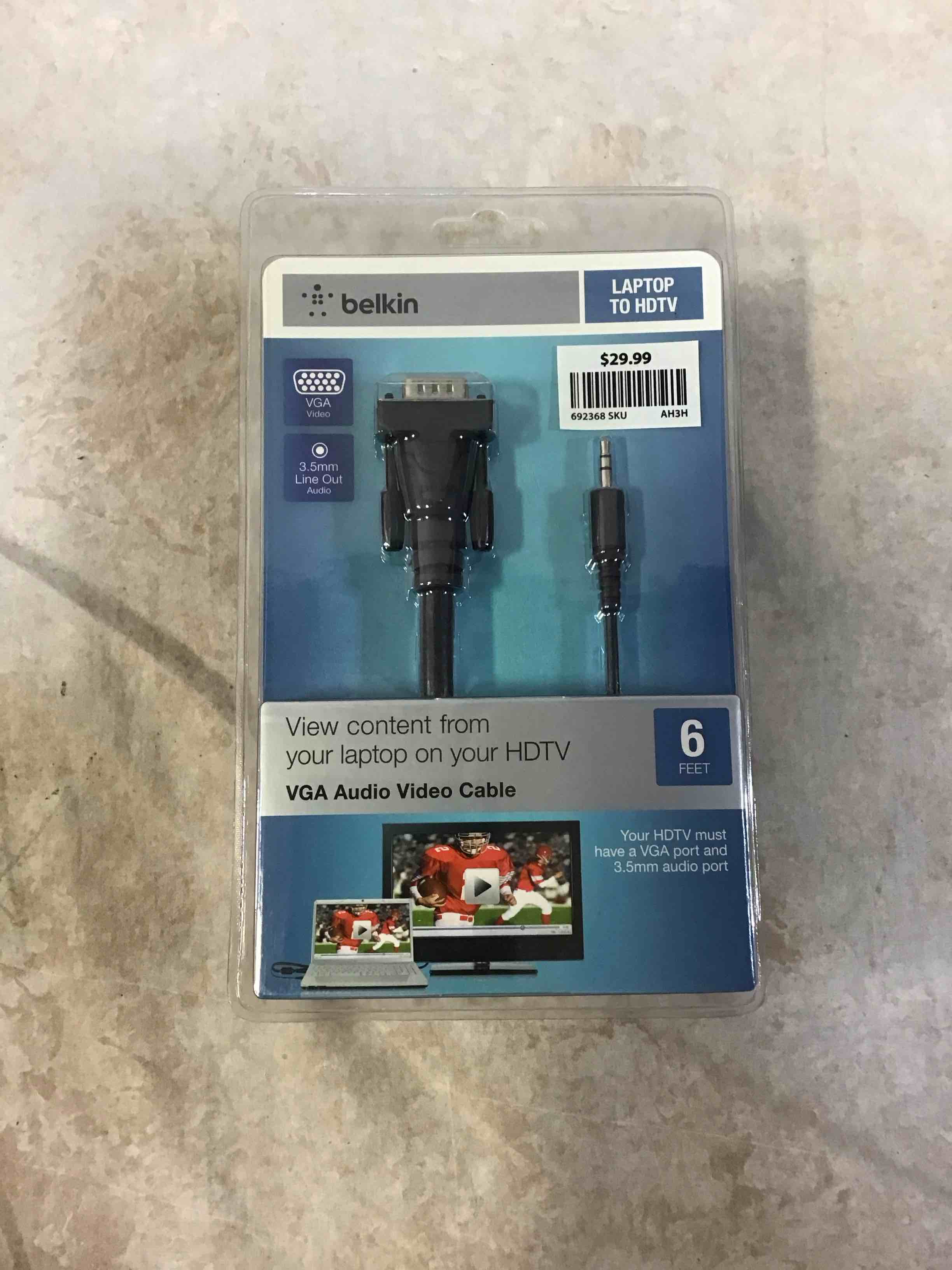 Belkin Laptop To Hdtv Vga Audio Video Cable 6ft 3.5mm Line Out Audio