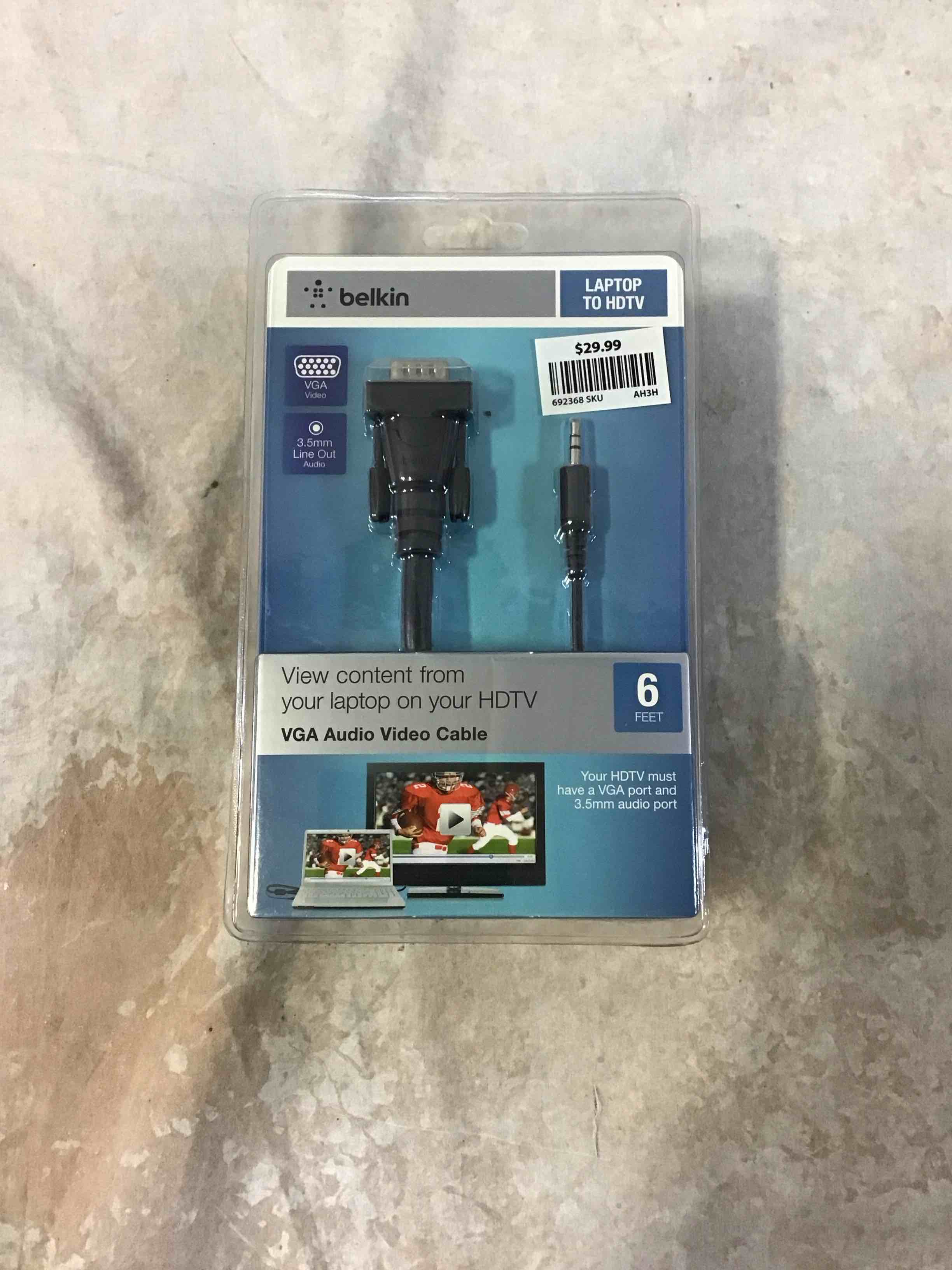 Condition photo showing New/Like New for belkin laptop to hdtv vga audio video cable 6ft 3.5mm line out audio