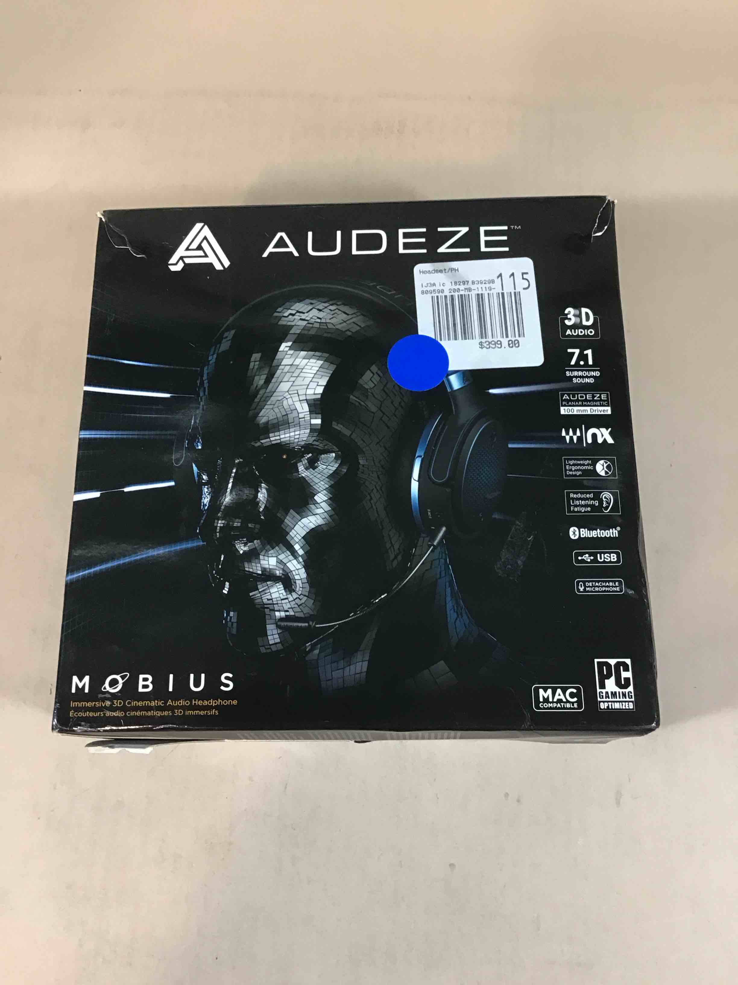 Condition photo showing Good Condition for audeze mobius planar magnetic gaming headset (blue) + microsoft xbox wireless controller w/ wireless adapter + headphone and knuckel signal splitter + cleaning kit