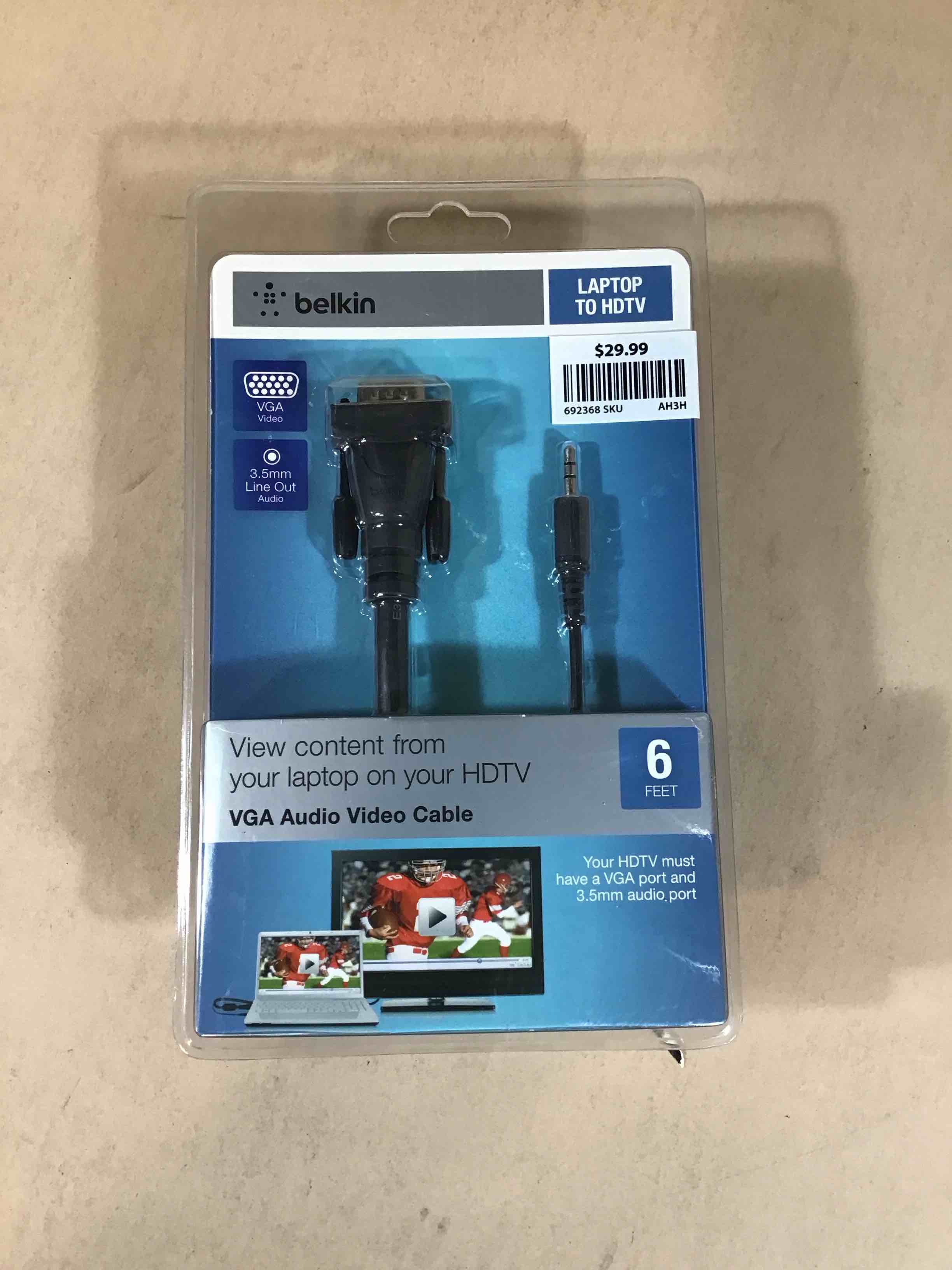 Condition photo showing New/Like New for belkin laptop to hdtv vga audio video cable 6ft 3.5mm line out audio