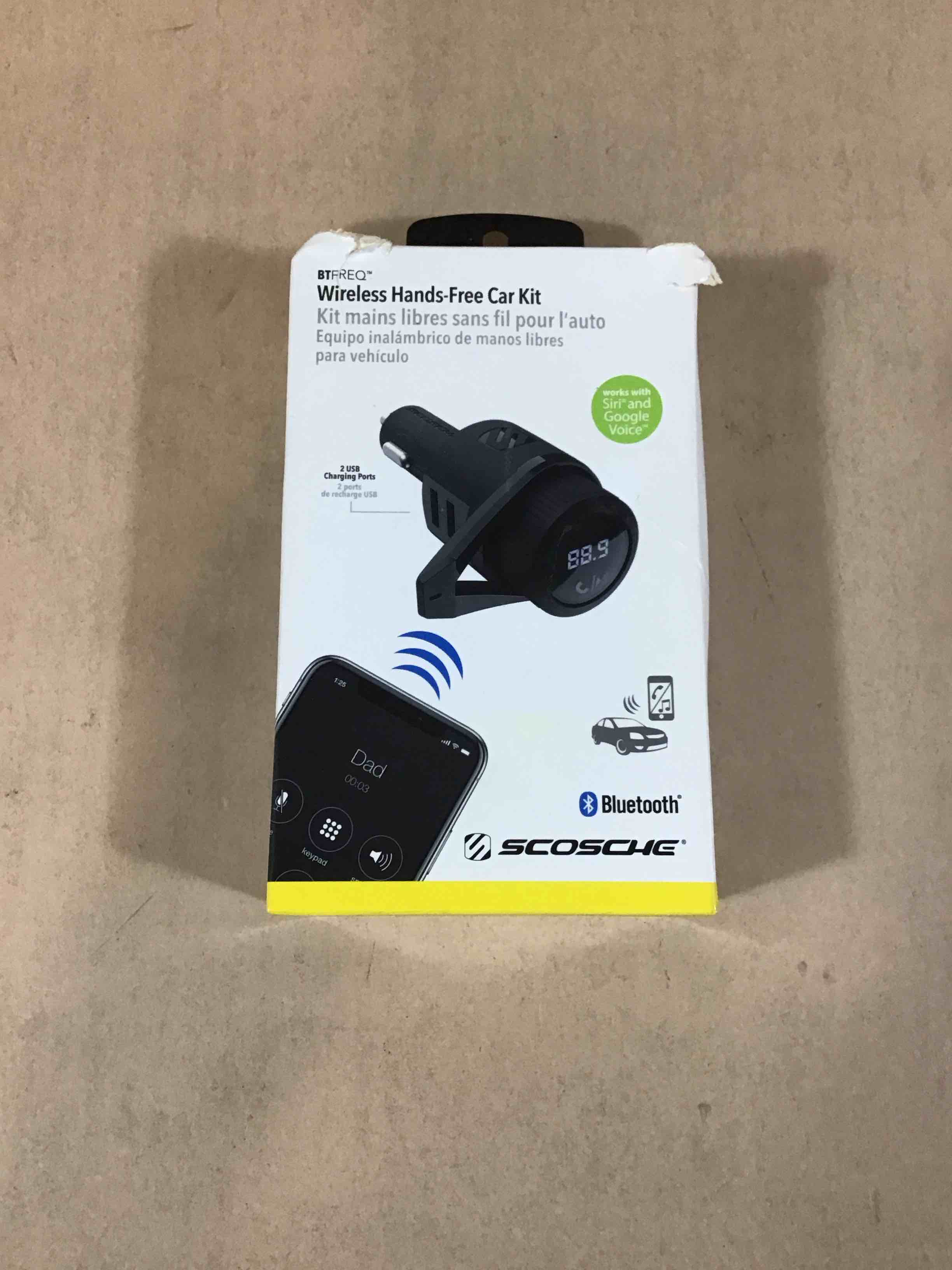 scosche - btfreq bluetooth fm transmitter hands free car kit w/ dual usb ports v5.0 - black