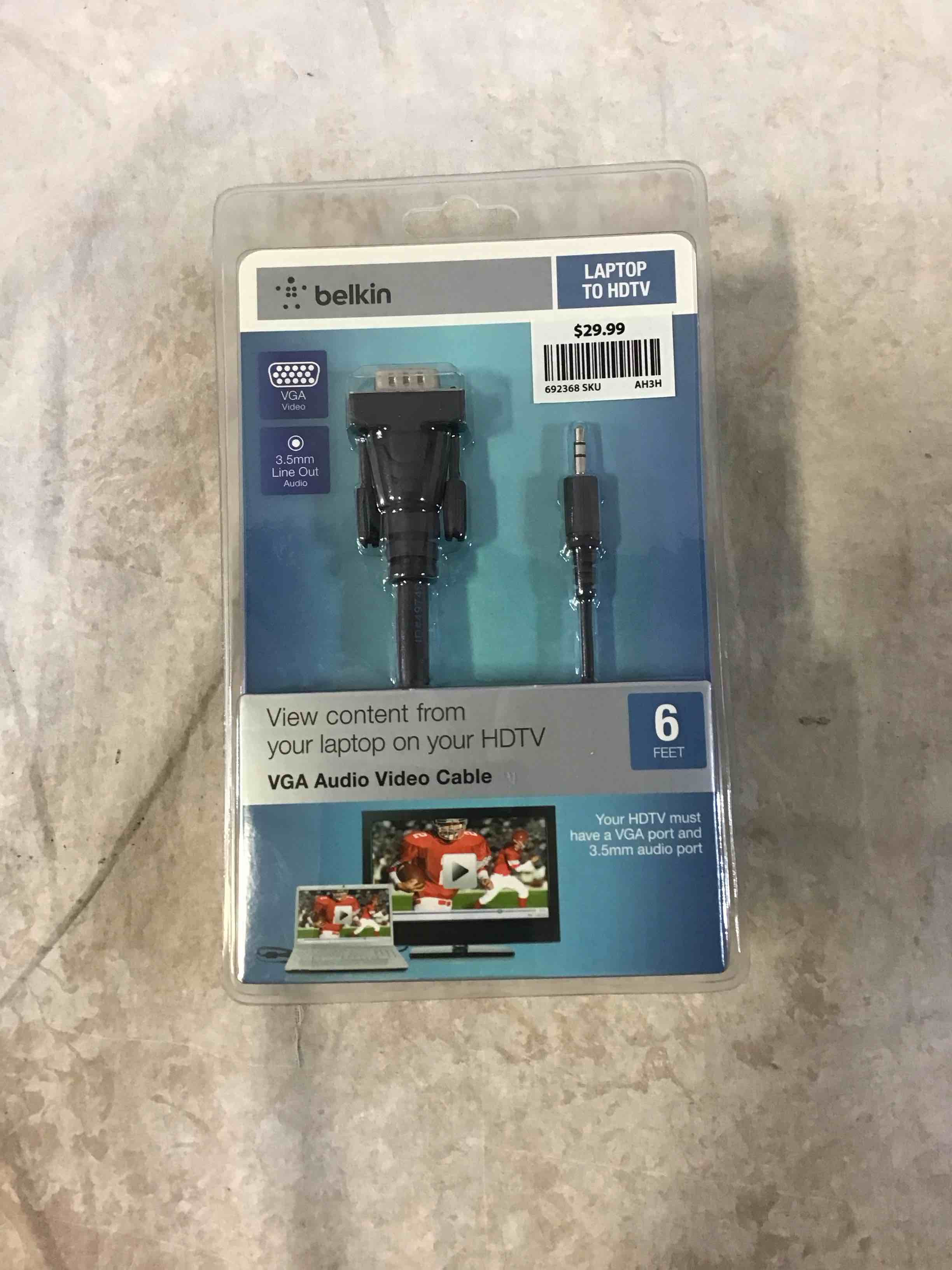 belkin laptop to hdtv vga audio video cable 6ft 3.5mm line out audio