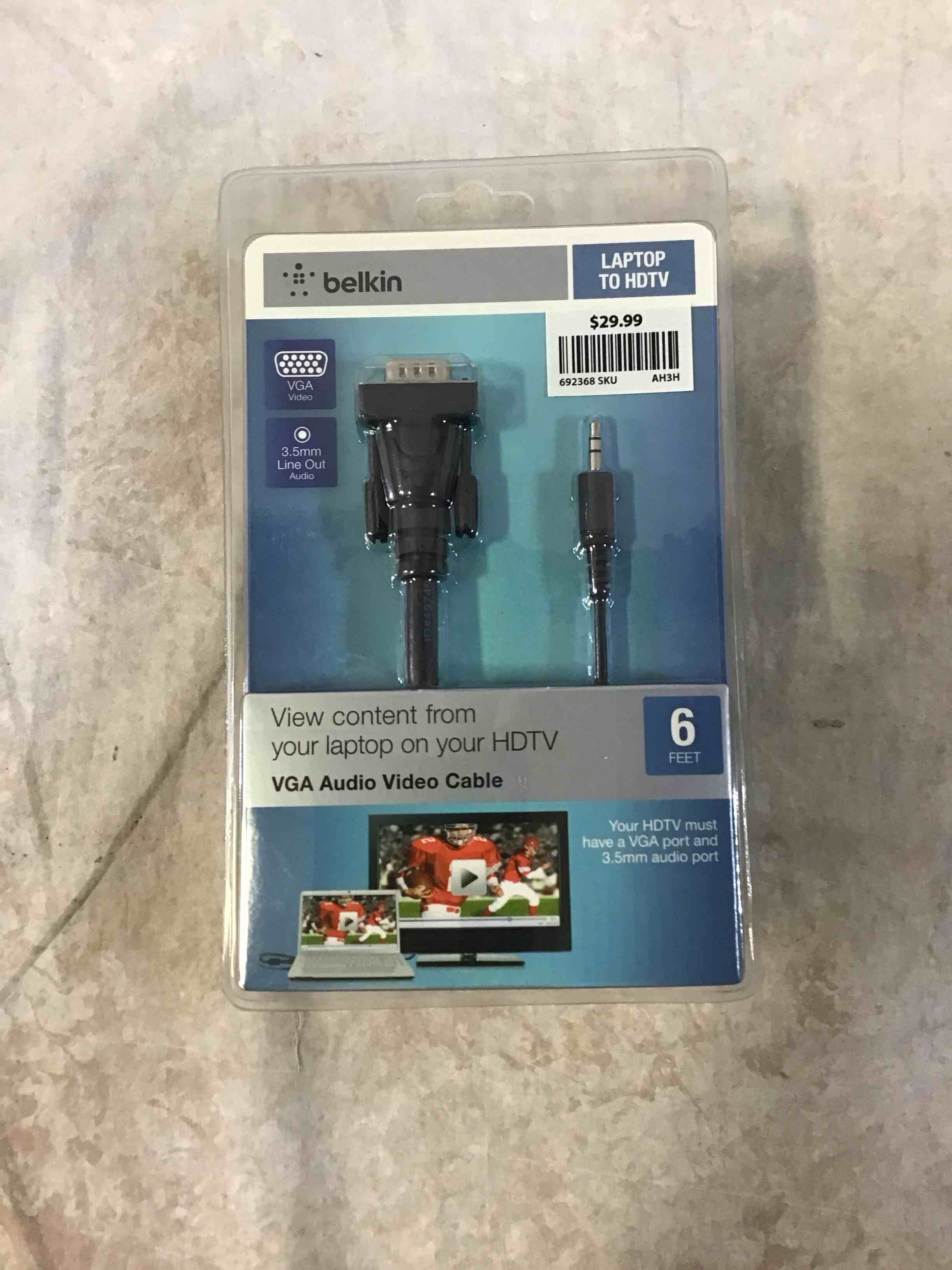 Condition photo showing New/Like New for belkin laptop to hdtv vga audio video cable 6ft 3.5mm line out audio