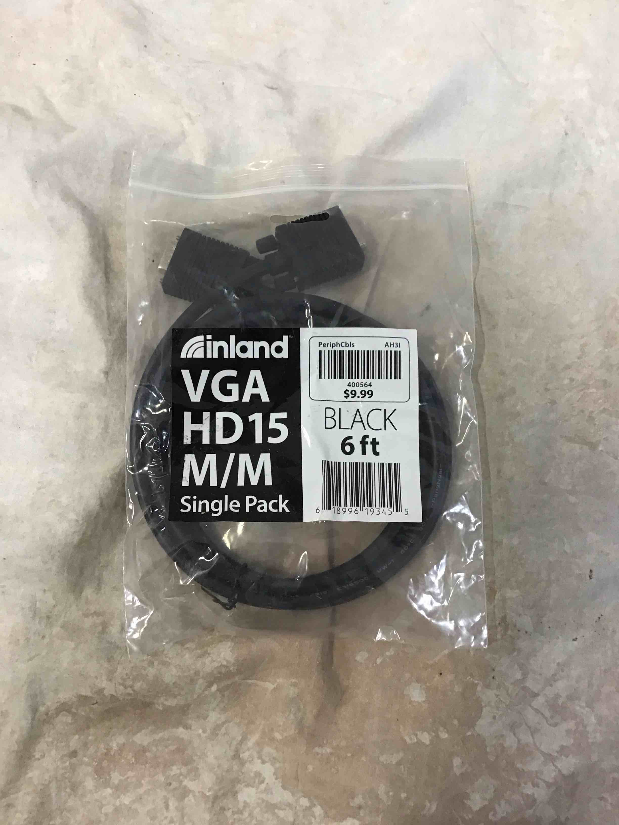 inland vga male to vga male cable 6ft - black