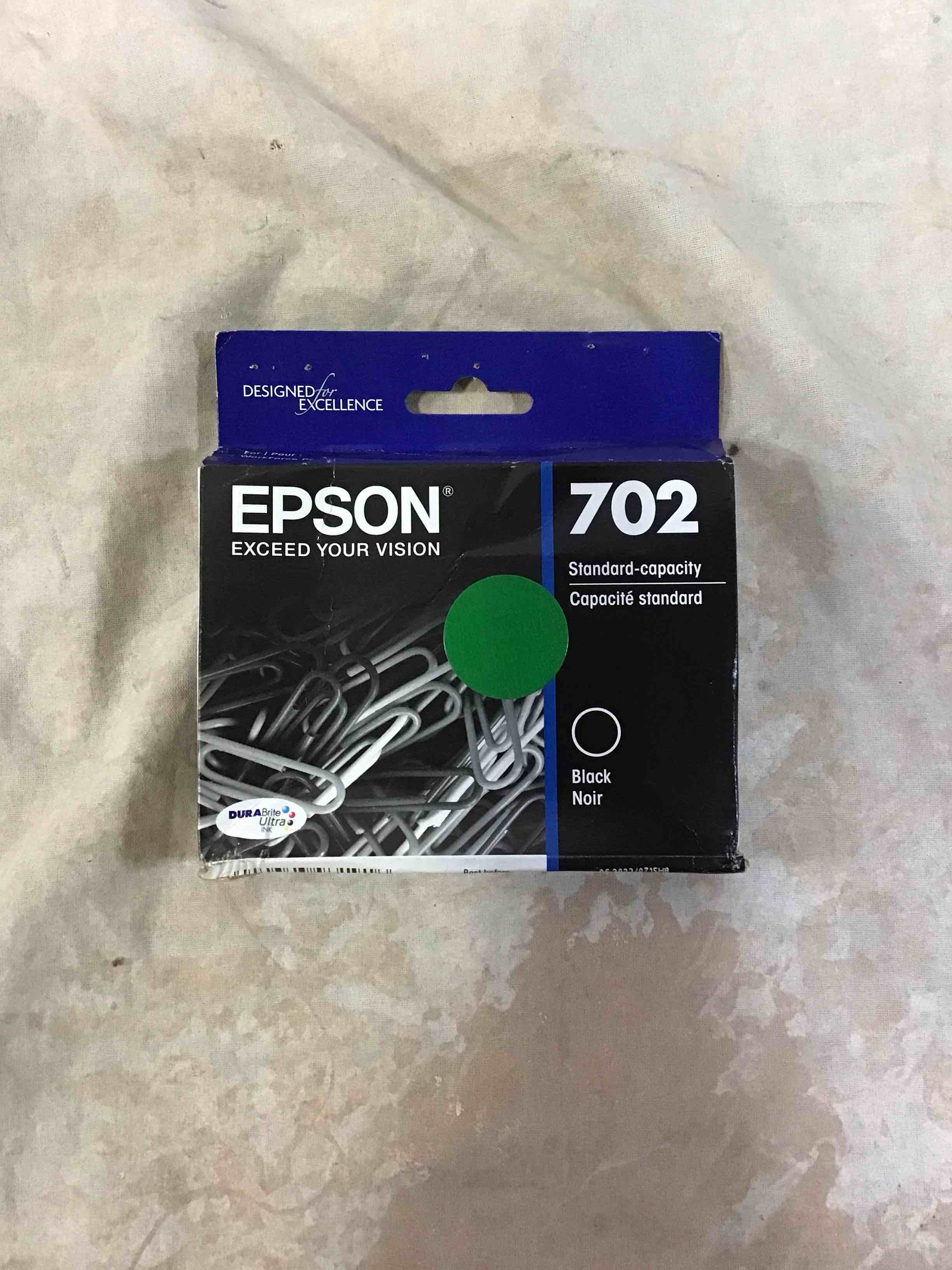 Condition photo showing New/Like New for epson 702 single ink cartridge - black (t702120-cp): standard yield, printer ink