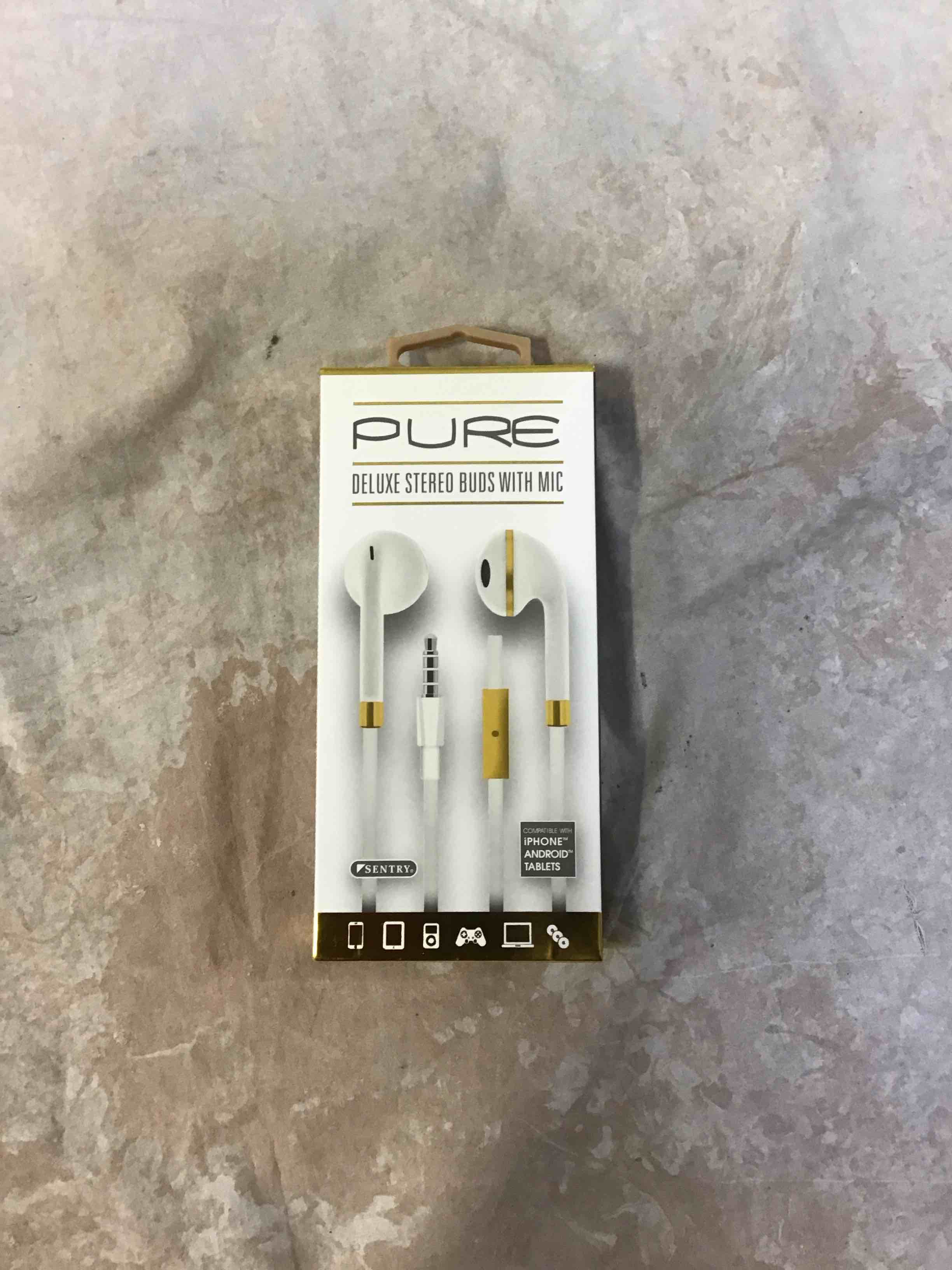 Condition photo showing New/Like New for sentry hm227 pure series stereo in-ear buds with in-line mic assortment