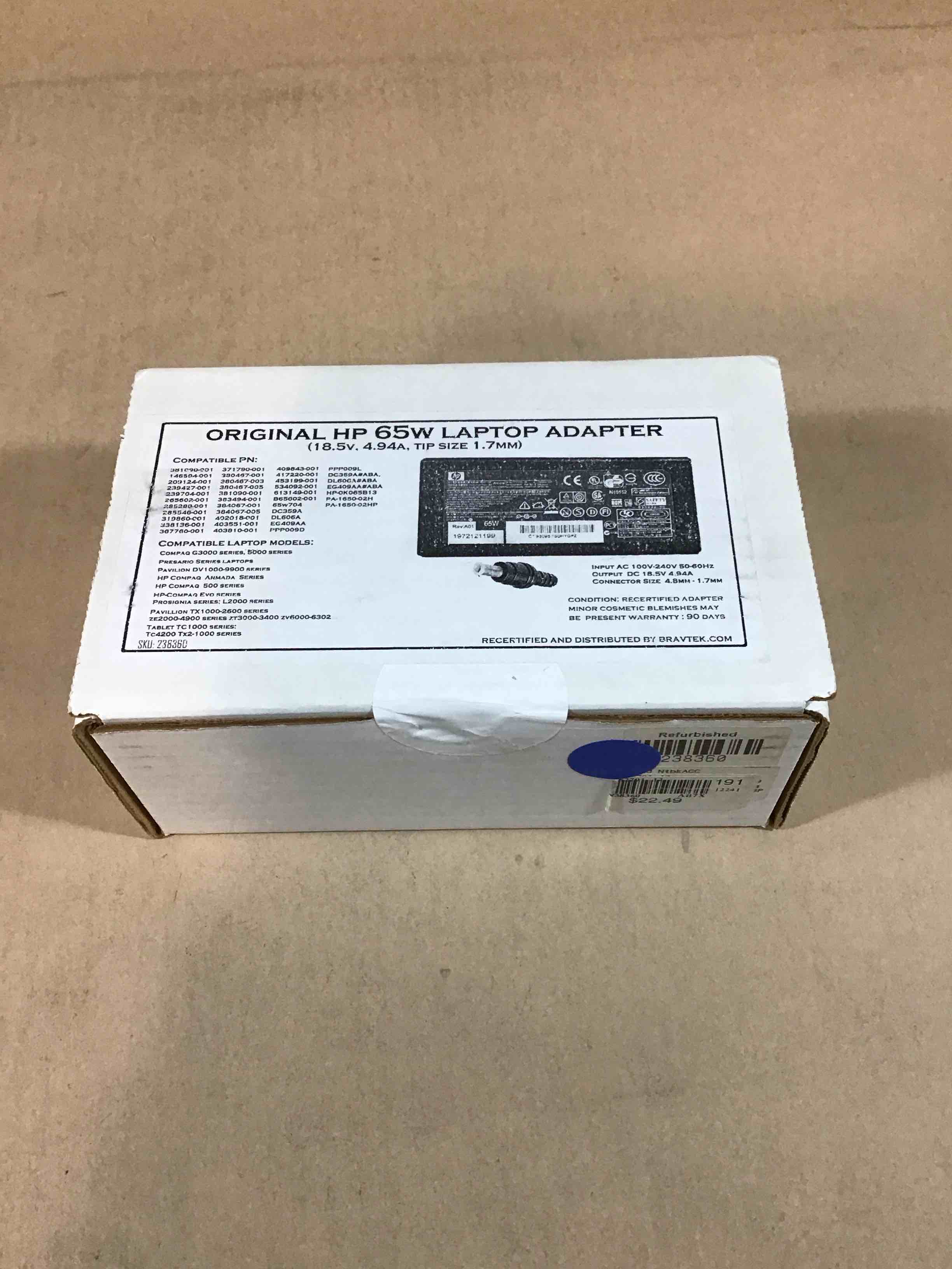 Condition photo showing Good Condition for original hp 65w laptop adapter