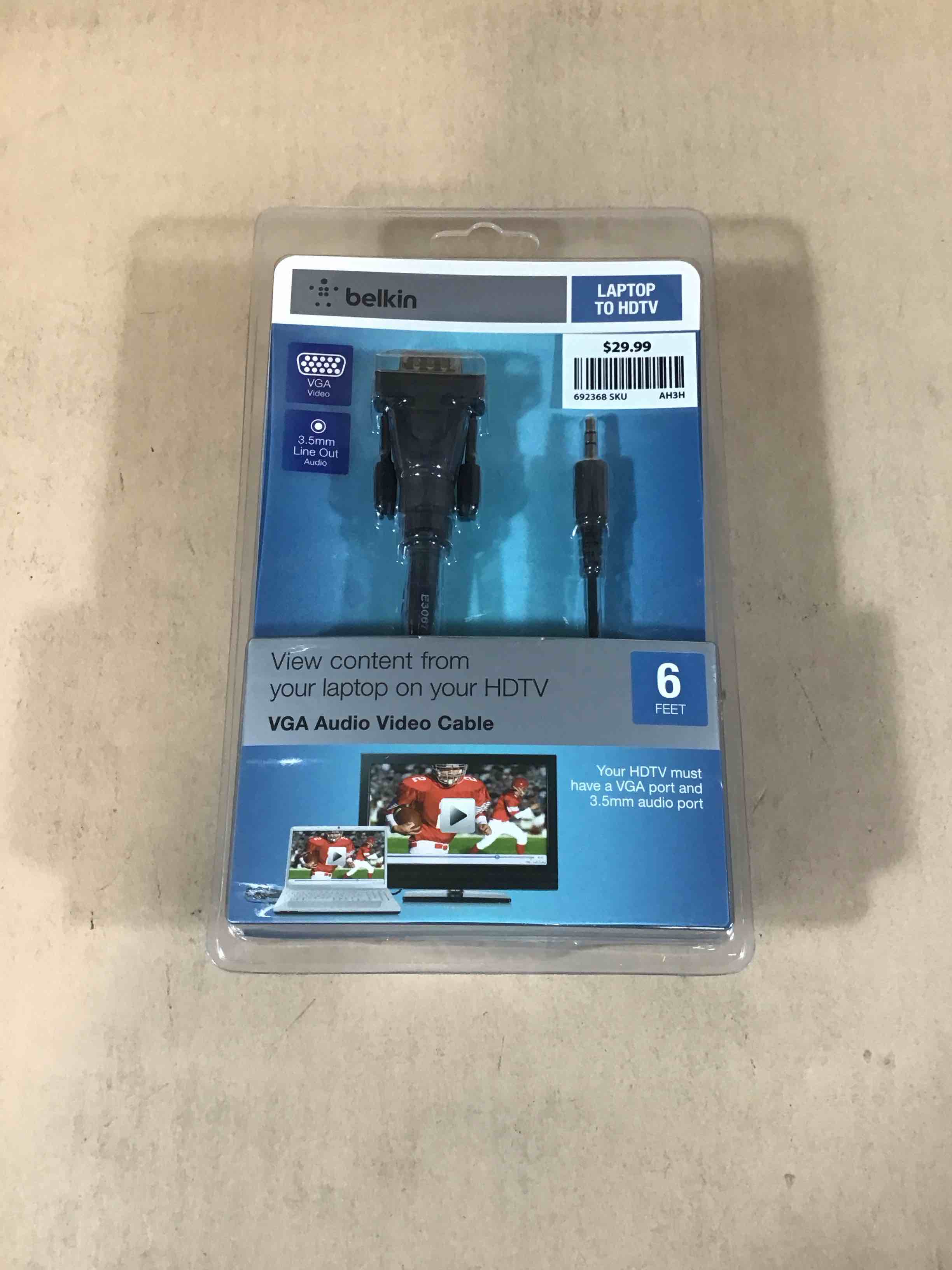 Condition photo showing New/Like New for belkin laptop to hdtv vga audio video cable 6ft 3.5mm line out audio