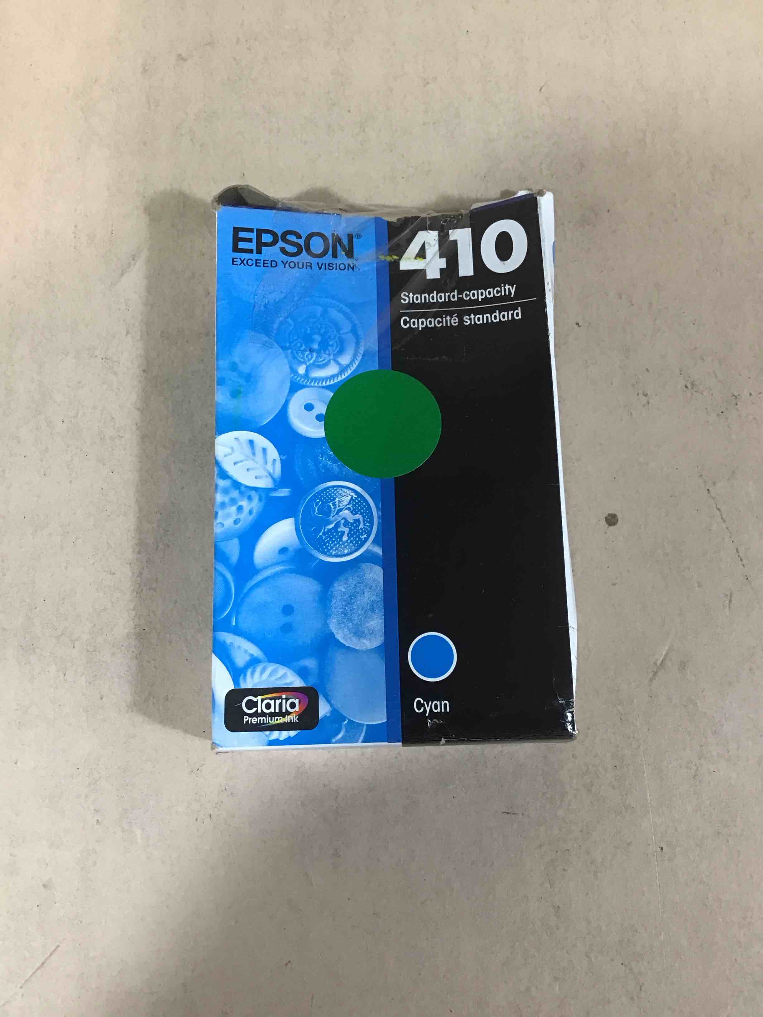 Condition photo showing New/Like New for epson 410 claria premium ink standard capacity cyan cartridge (t410220-s) works with expression premium xp-530  xp-630  xp-640  xp-7100  xp-830