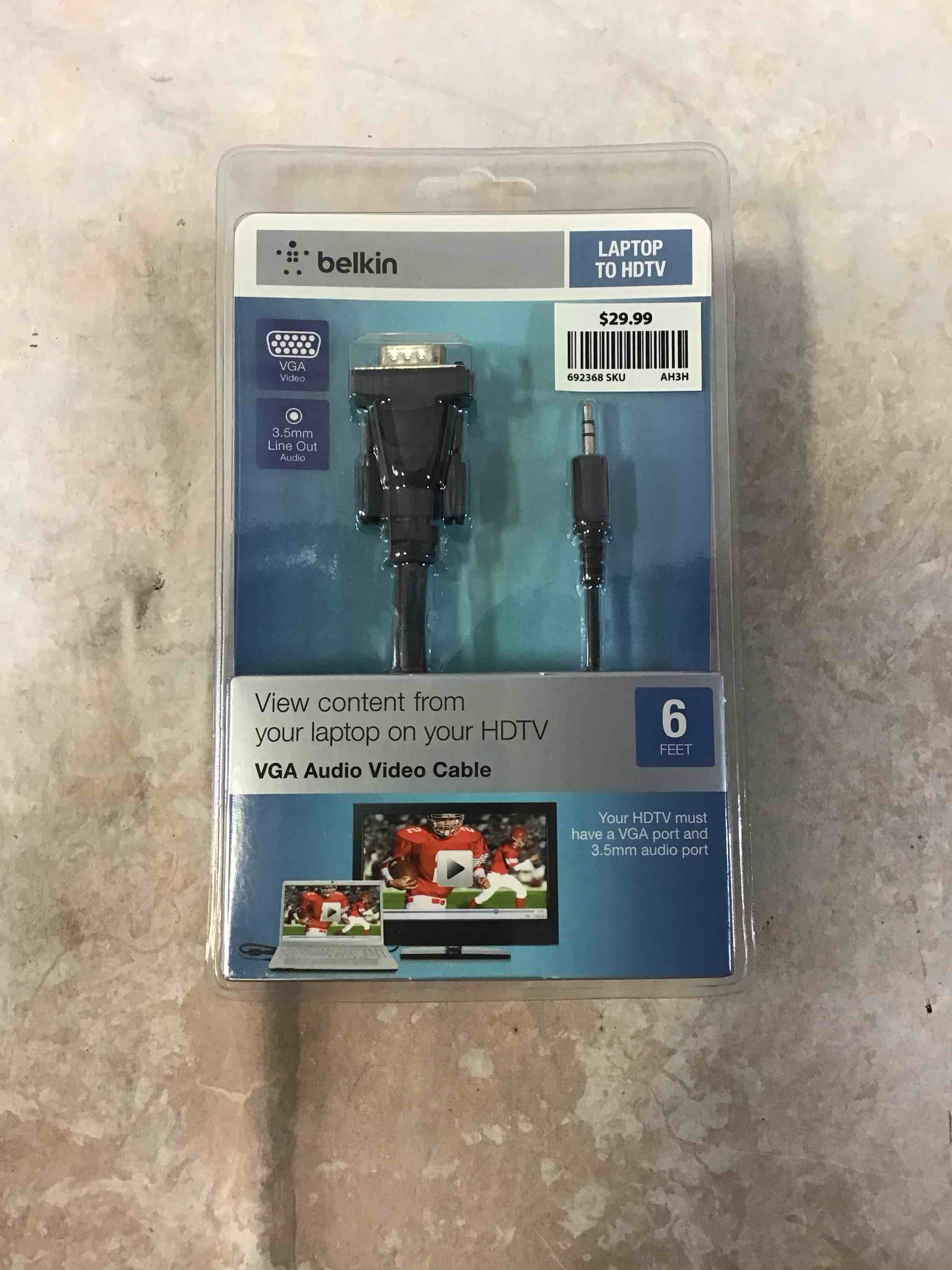 belkin laptop to hdtv vga audio video cable 6ft 3.5mm line out audio