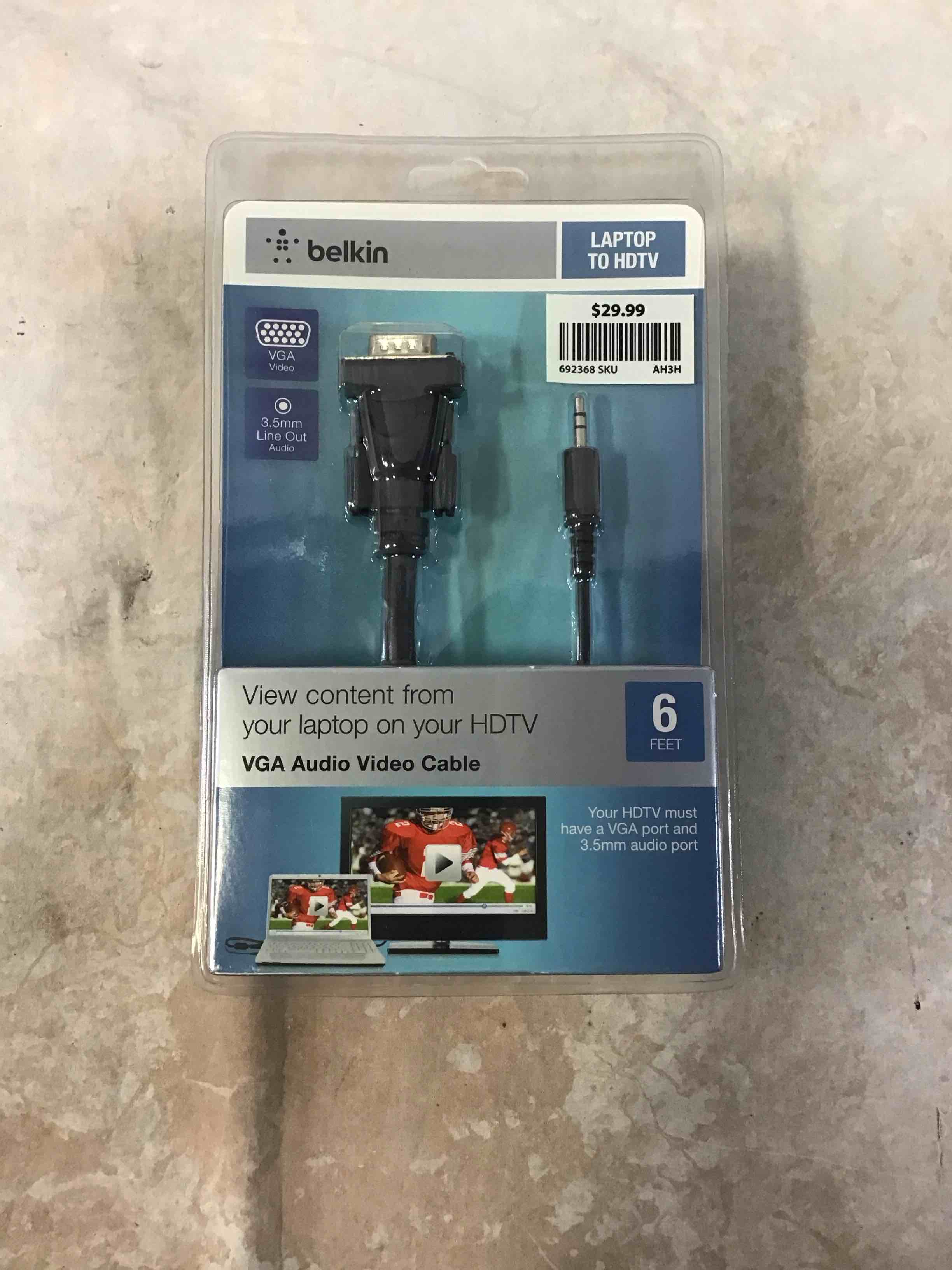 Condition photo showing Good Condition for belkin laptop to hdtv vga audio video cable 6ft 3.5mm line out audio