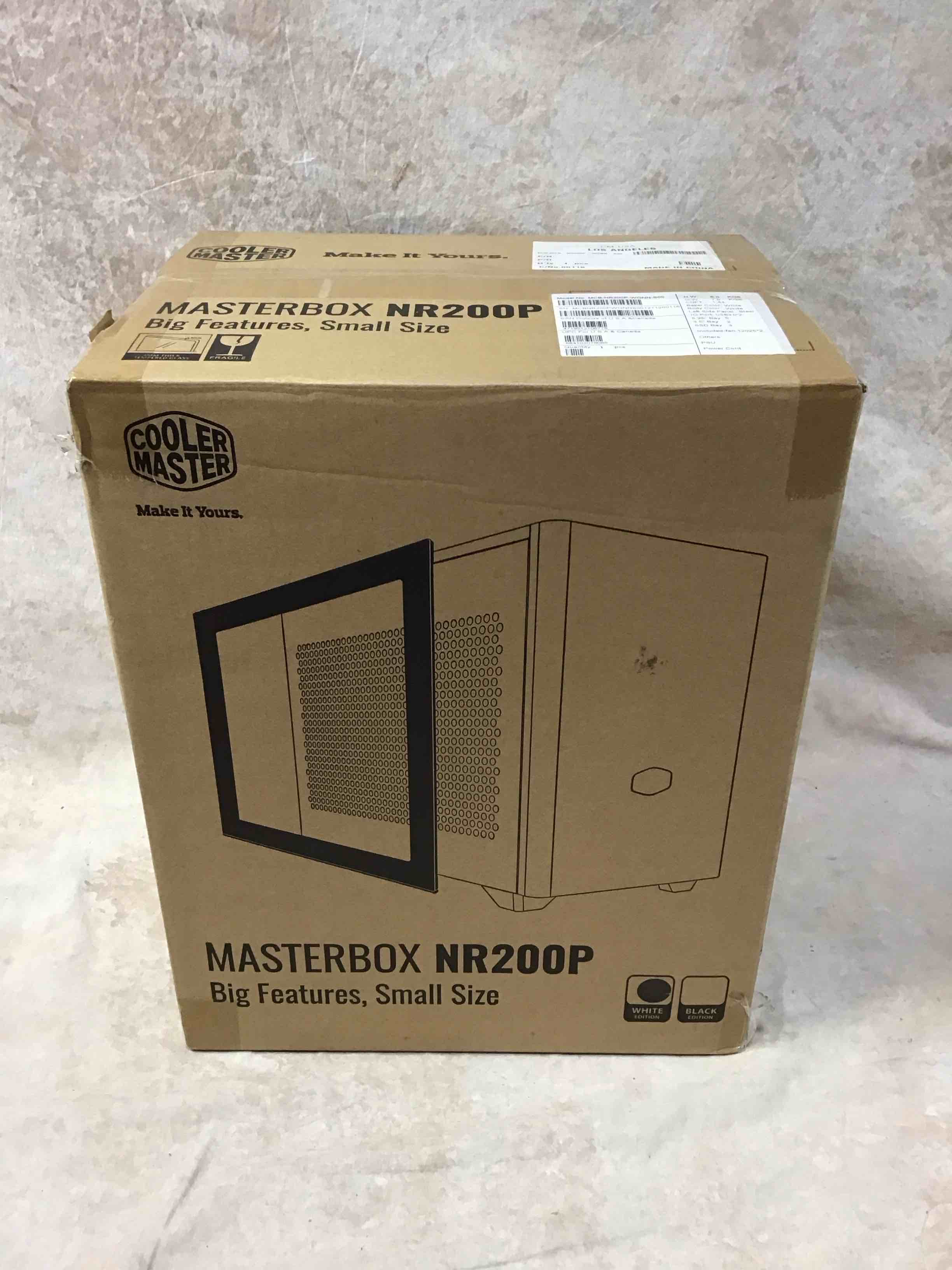 Condition photo showing New/Like New for cooler master masterbox nr200p white sff small form factor mini-itx case with tempered glass or vented panel option  pci riser cable  triple-slot gpu  tool-free and 360 degree accessibility