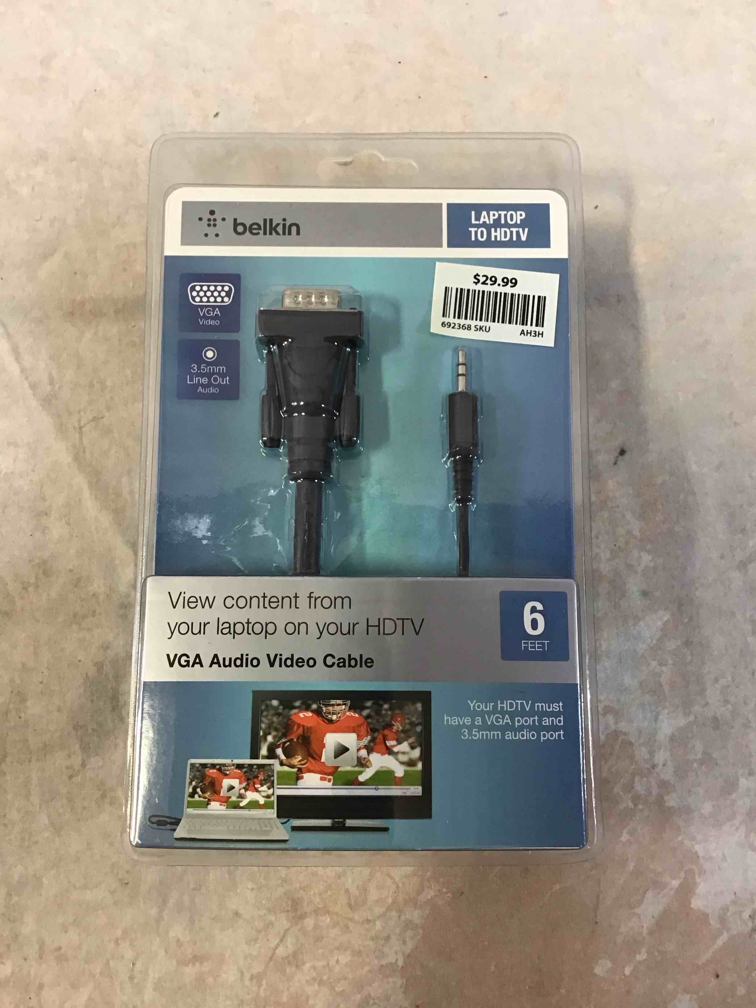 belkin laptop to hdtv vga audio video cable 6ft 3.5mm line out audio