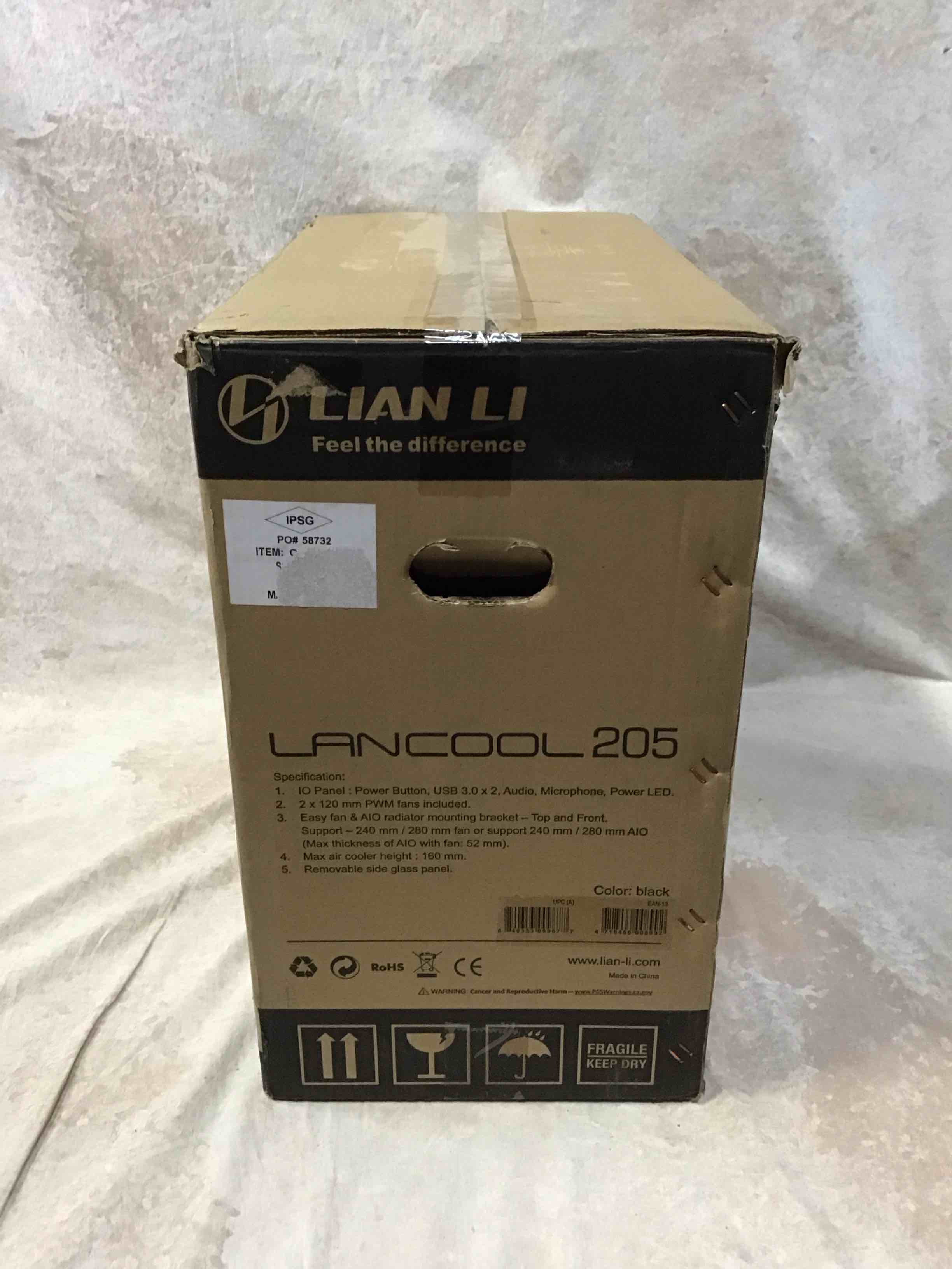 lian li mid-tower chassis atx computer case pc gaming case w/tempered glass side panel, magnetic dust filter,water-cooling ready, side ventilation and 2x120mm fan pre-installed (lancool 205, black)