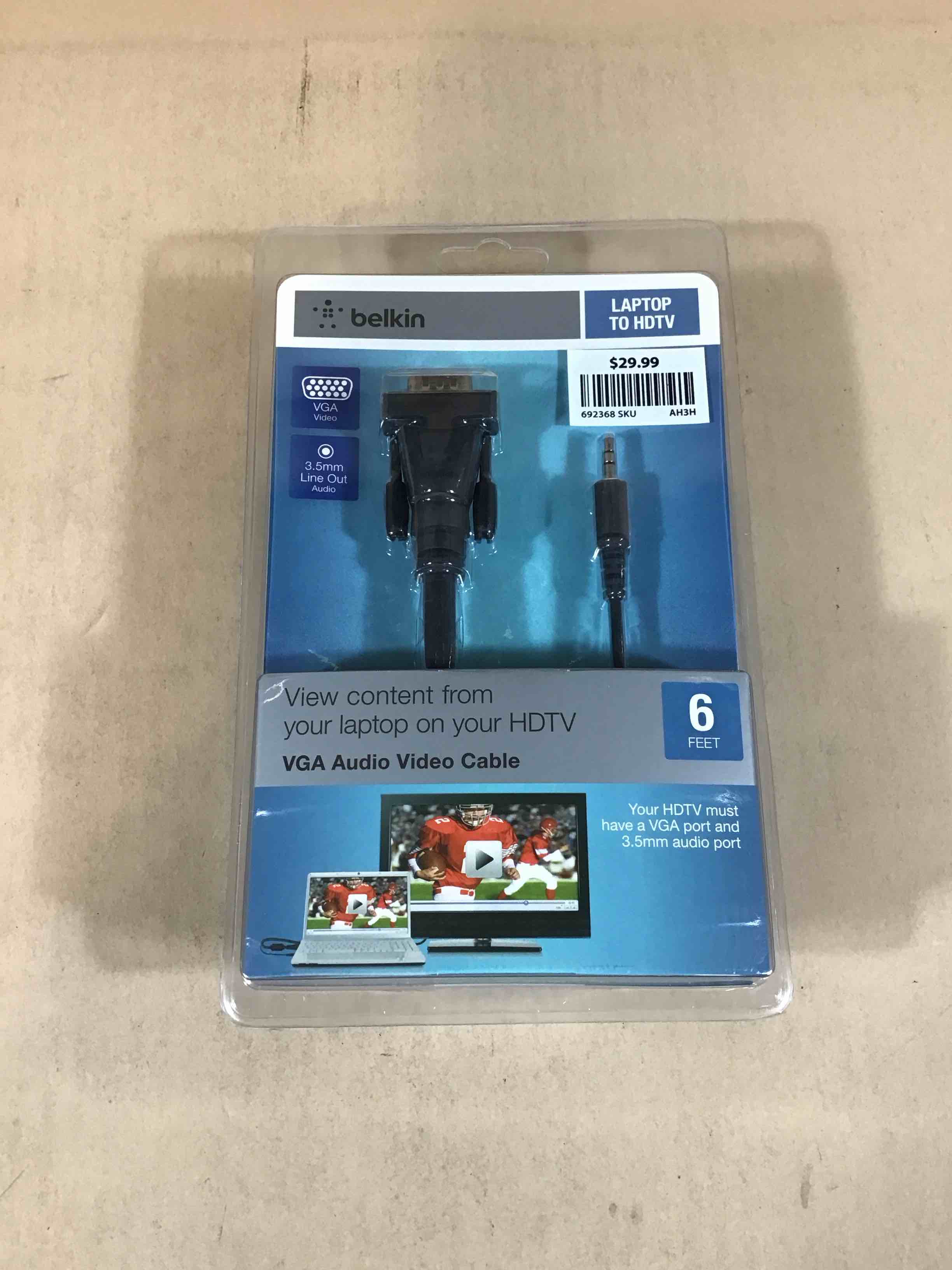 belkin laptop to hdtv vga audio video cable 6ft 3.5mm line out audio