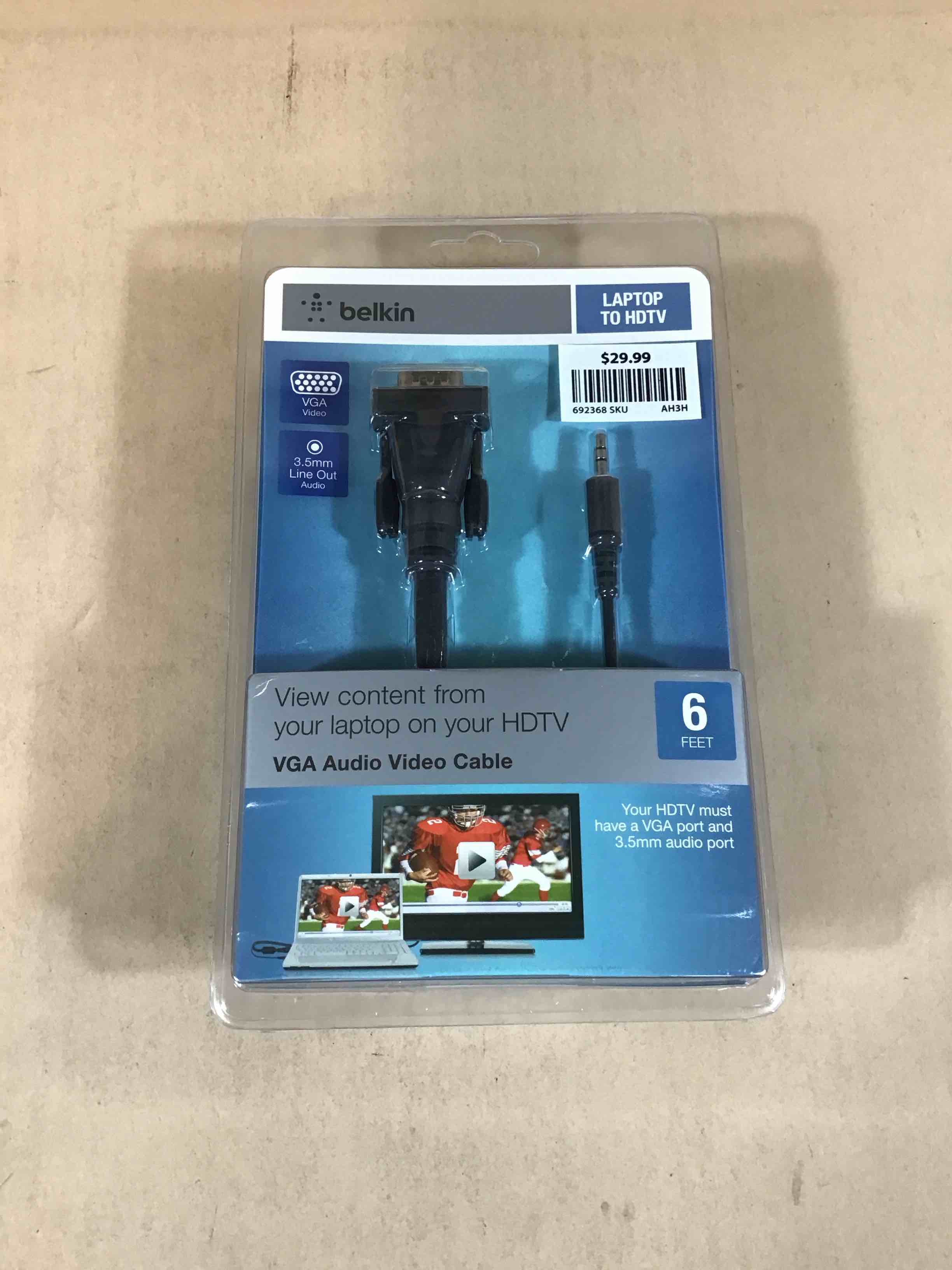 Condition photo showing New/Like New for belkin laptop to hdtv vga audio video cable 6ft 3.5mm line out audio