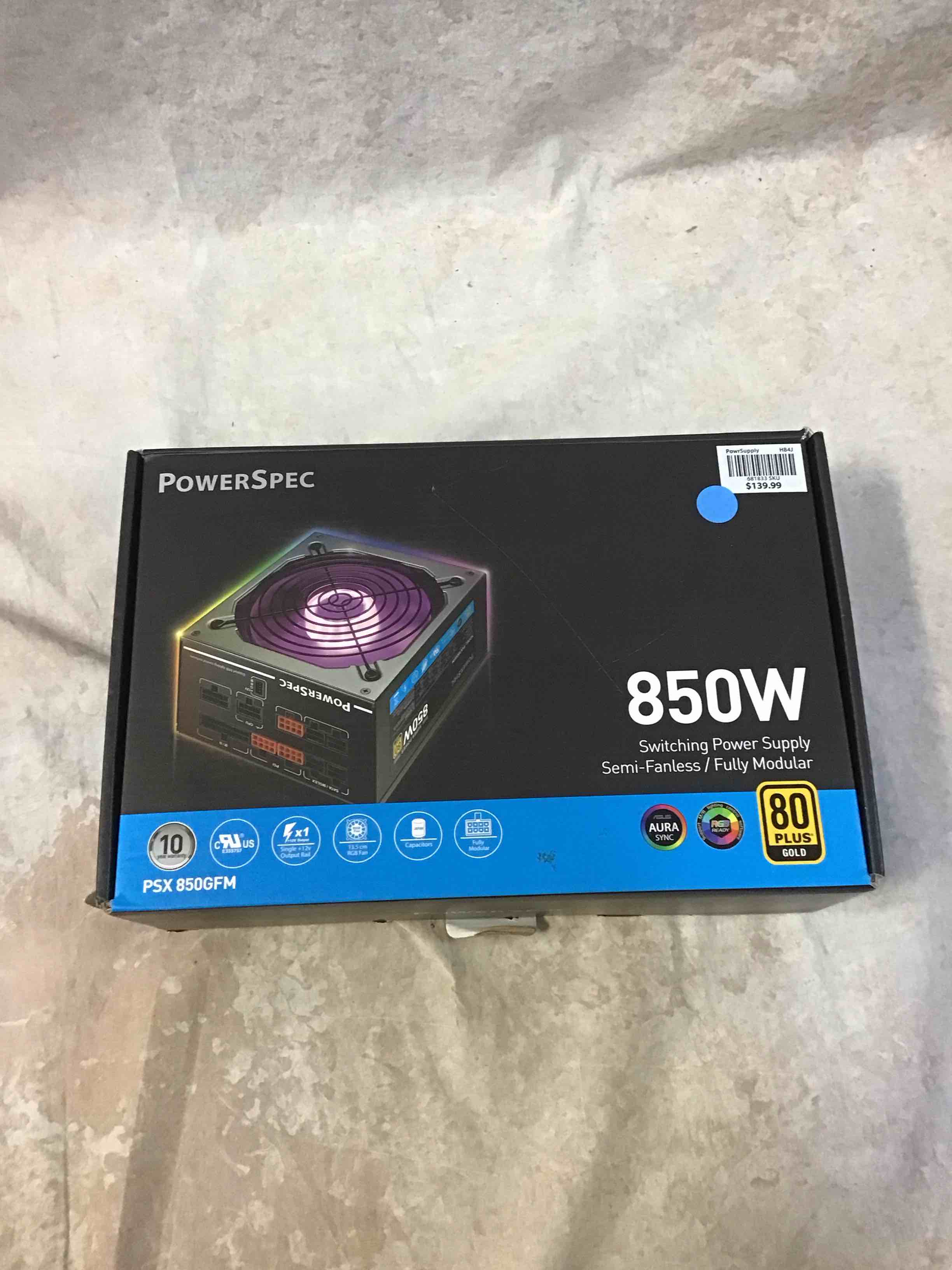 powerspec 850 watt 80 plus gold fully modular atx power supply with rgb lighting fan active pfc sli crossfire ready gaming pc psu computer switching power supply  psx 850gfm