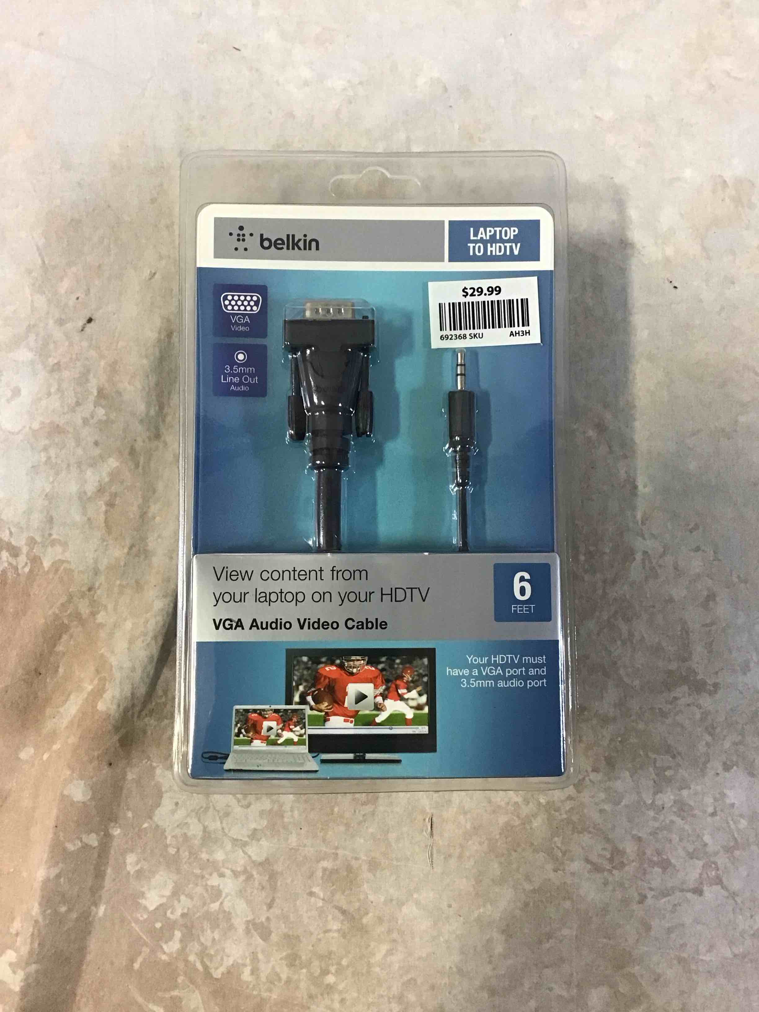 belkin laptop to hdtv vga audio video cable 6ft 3.5mm line out audio