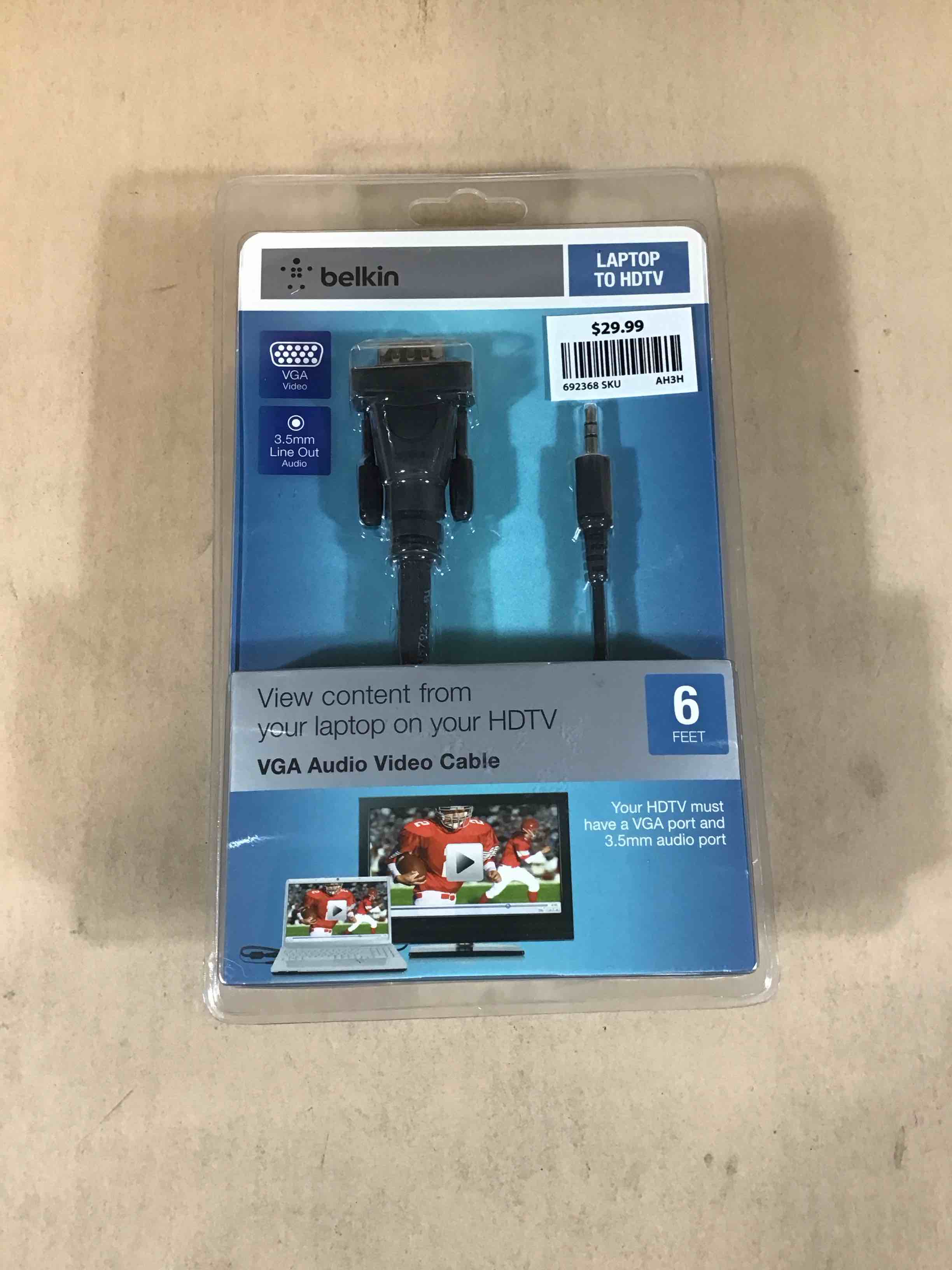 belkin laptop to hdtv vga audio video cable 6ft 3.5mm line out audio