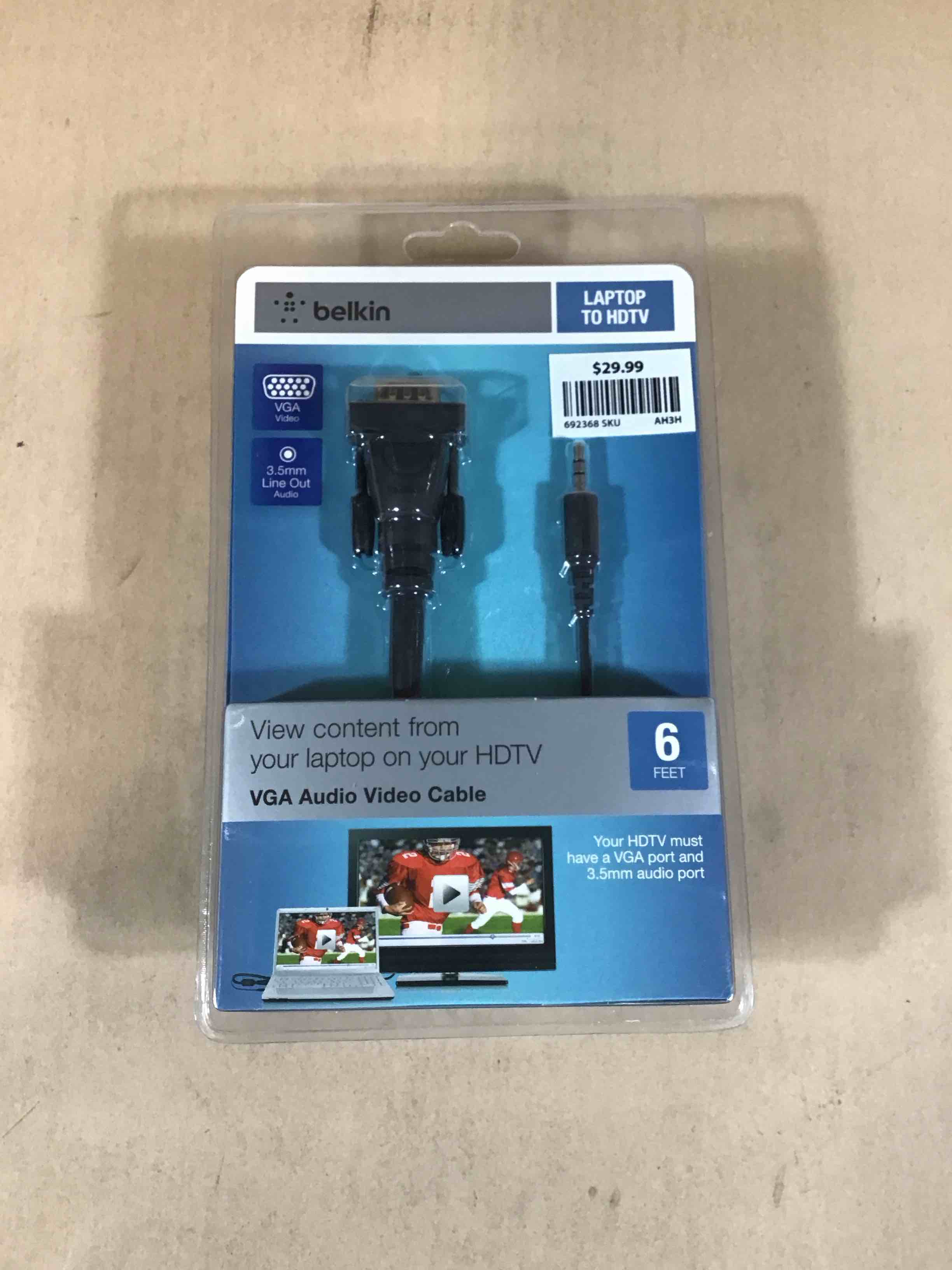belkin laptop to hdtv vga audio video cable 6ft 3.5mm line out audio