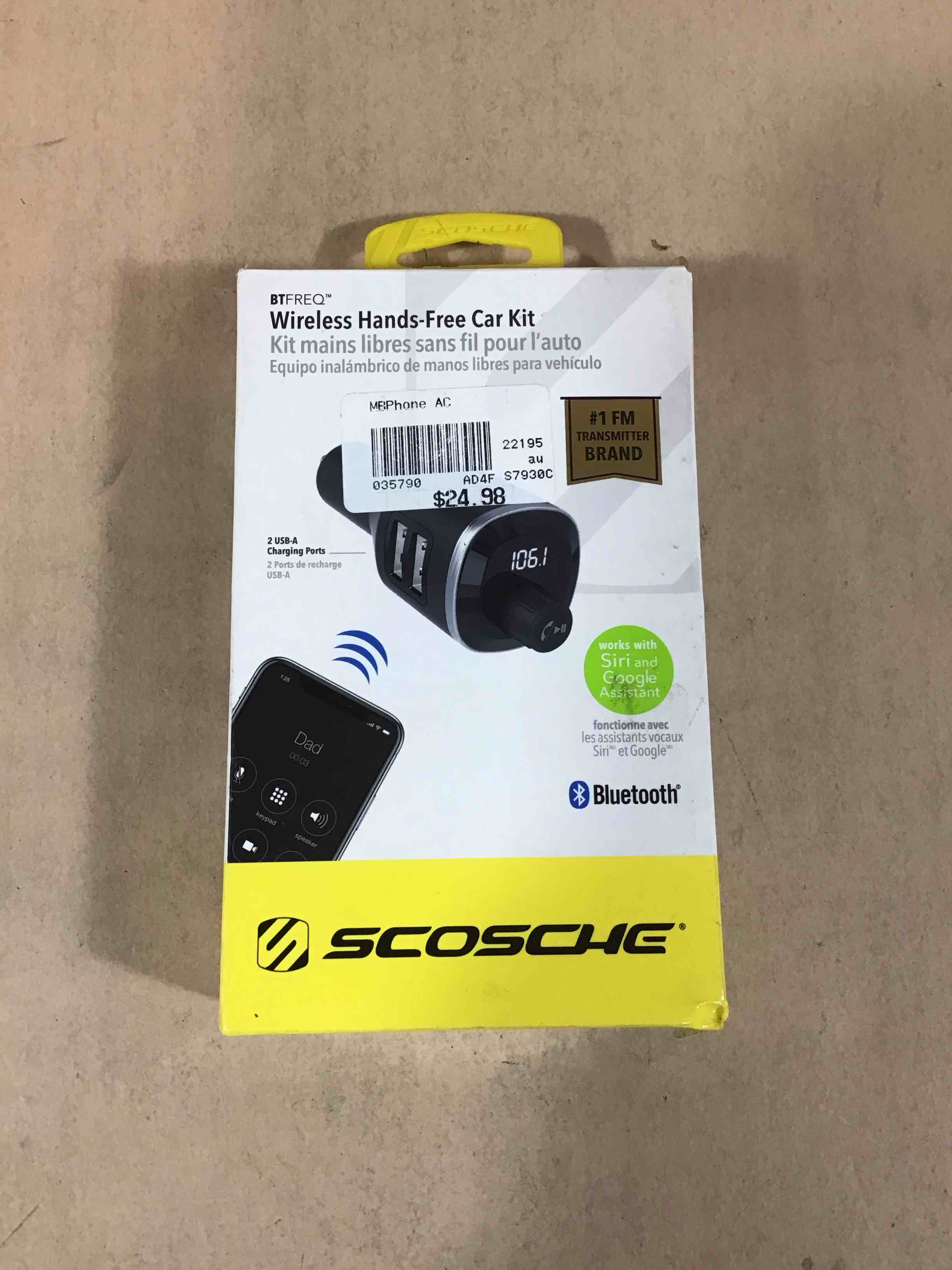 scosche - btfreq bluetooth fm transmitter hands free car kit w/ dual usb ports - black