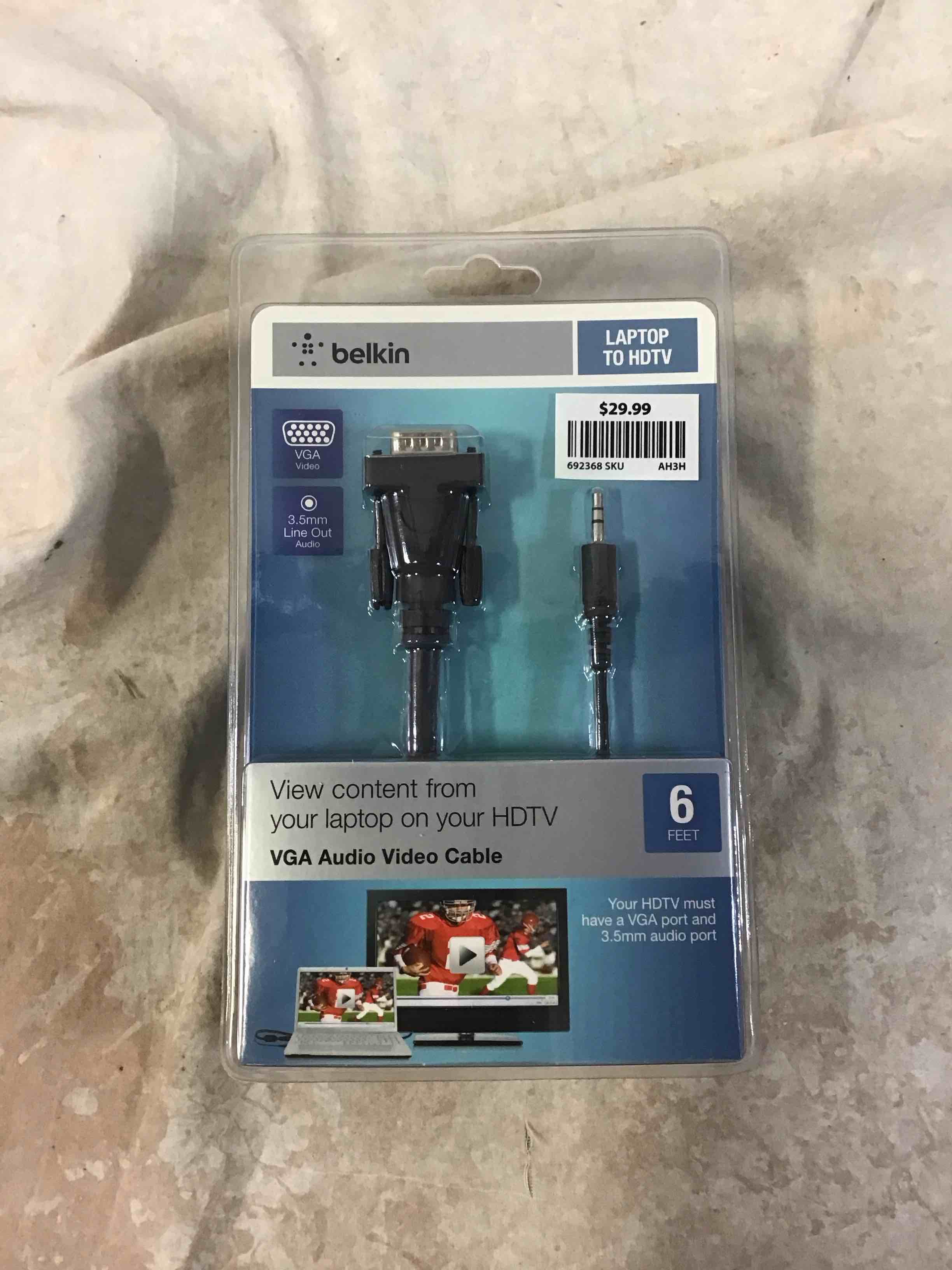 belkin laptop to hdtv vga audio video cable 6ft 3.5mm line out audio