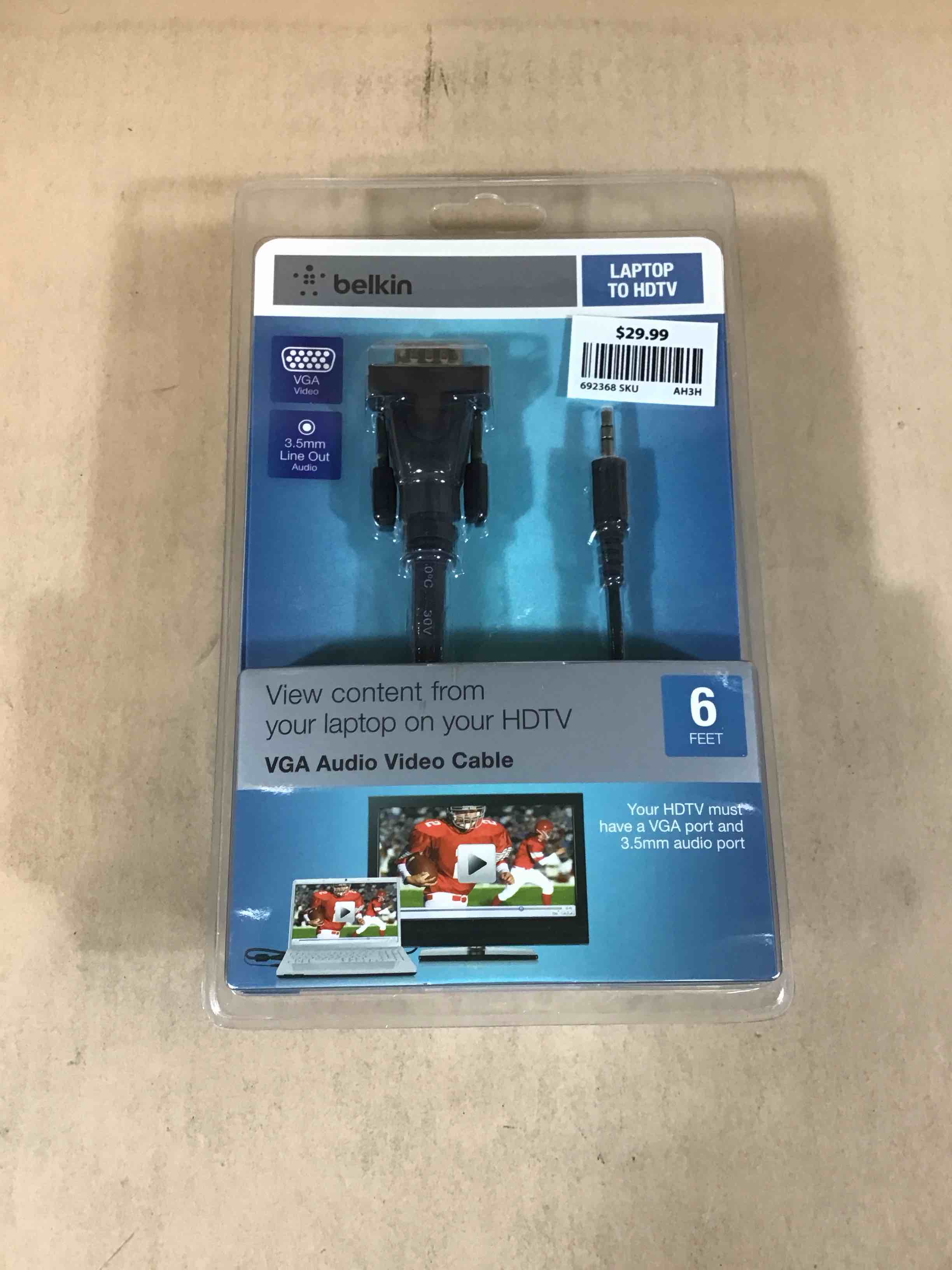 belkin laptop to hdtv vga audio video cable 6ft 3.5mm line out audio
