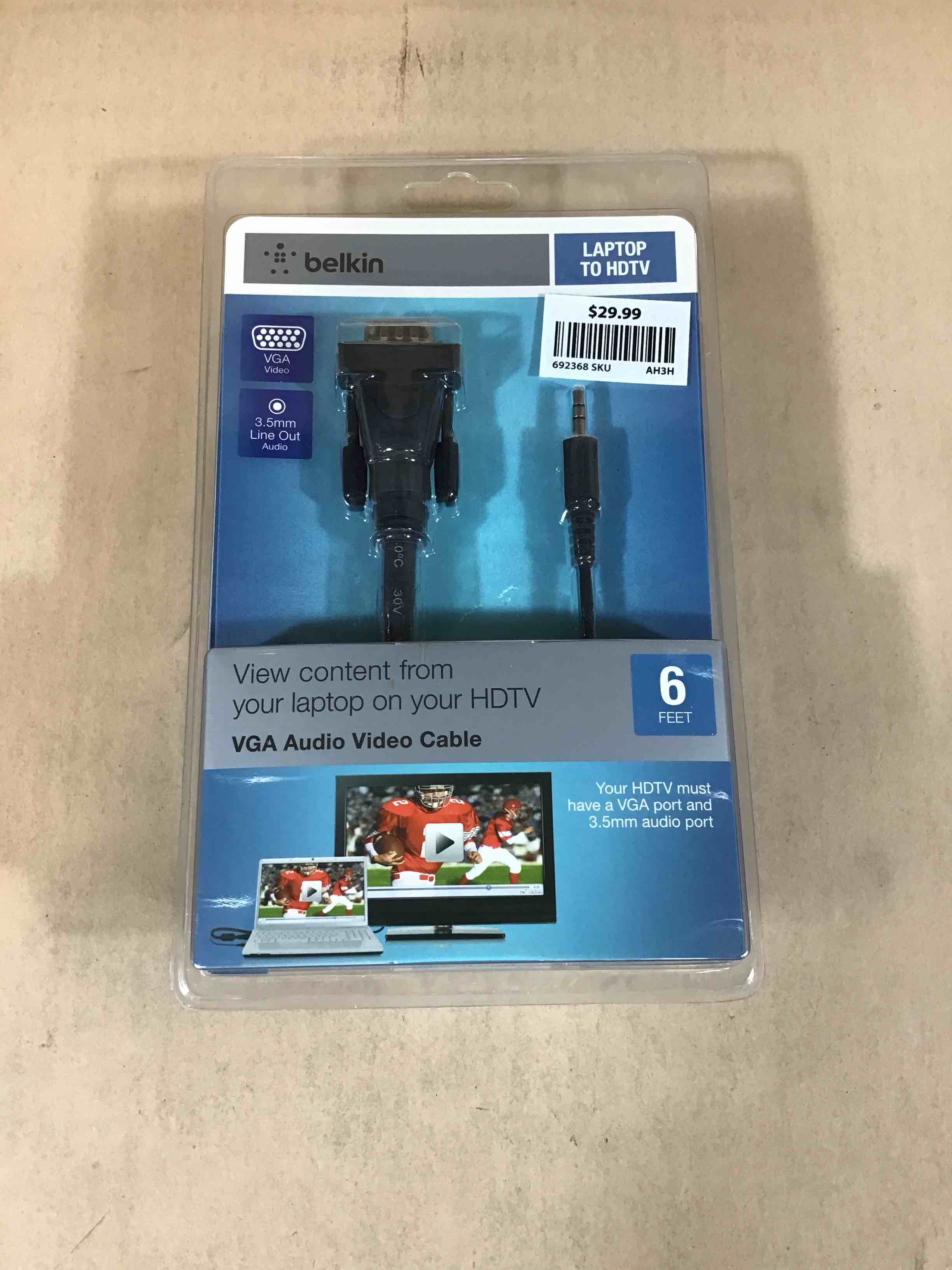 Condition photo showing New/Like New for belkin laptop to hdtv vga audio video cable 6ft 3.5mm line out audio