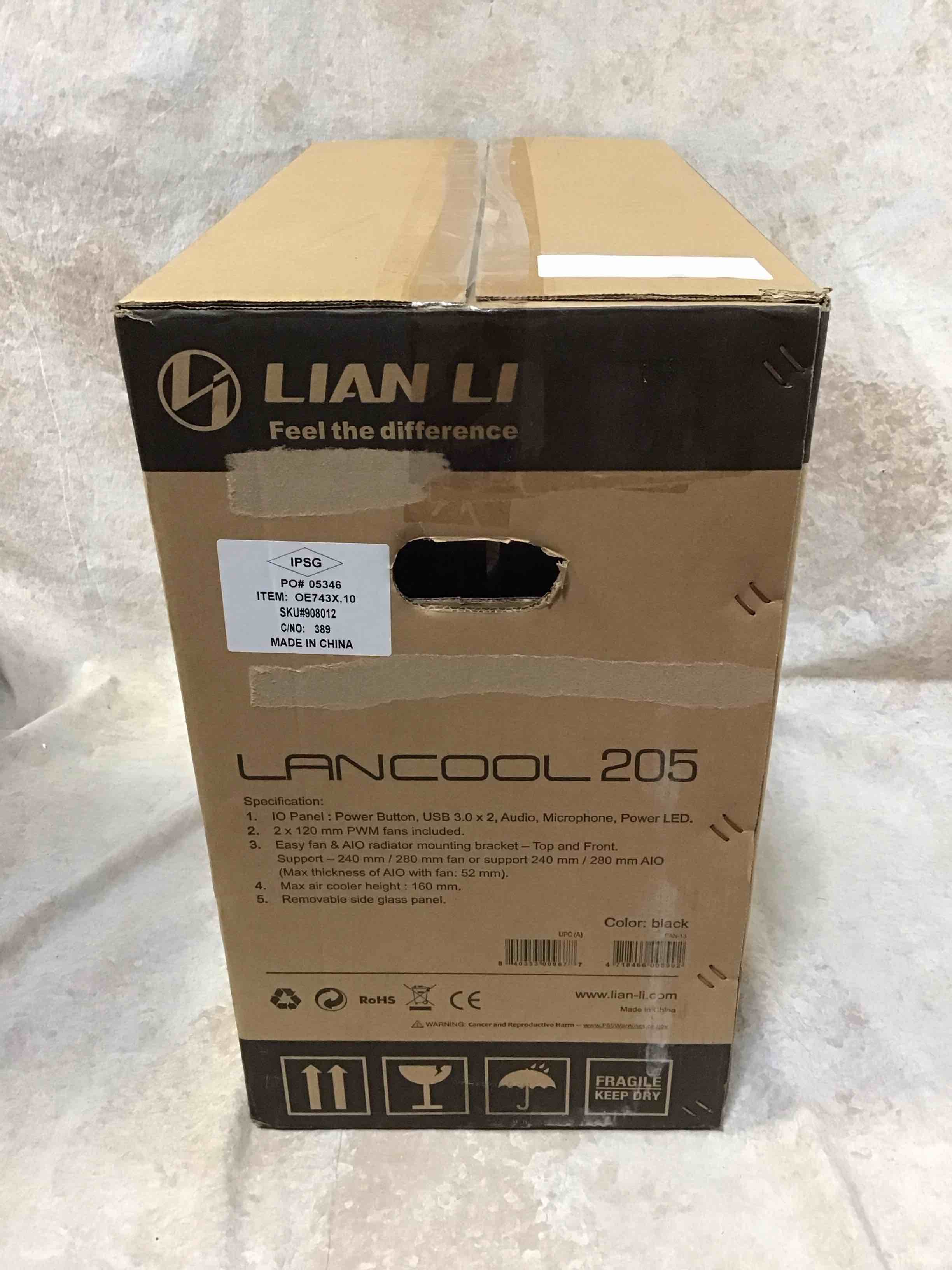 lian li mid-tower chassis atx computer case pc gaming case w/tempered glass side panel, magnetic dust filter,water-cooling ready, side ventilation and 2x120mm fan pre-installed (lancool 205, black)