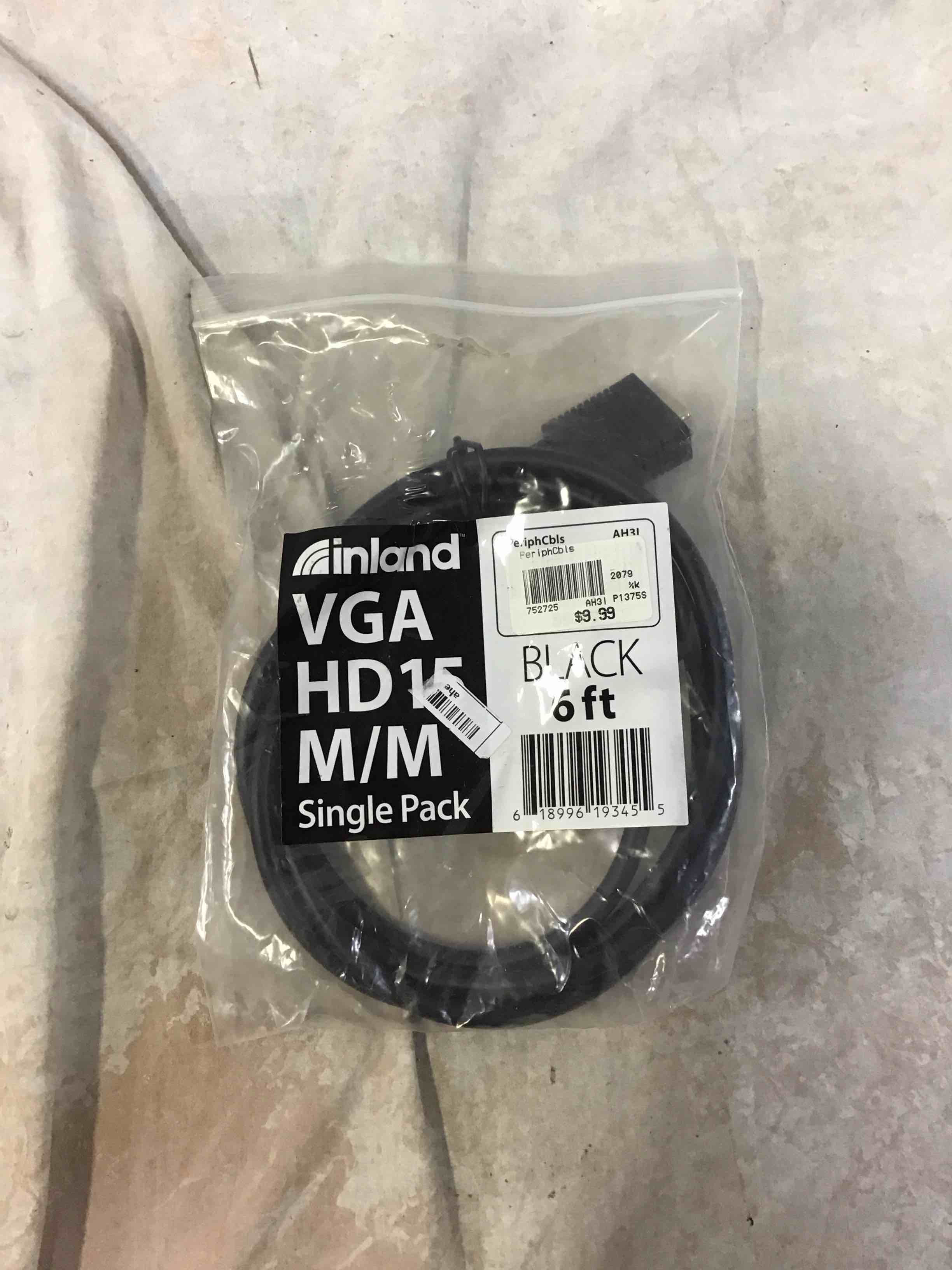 inland vga male to vga male cable 6ft - black