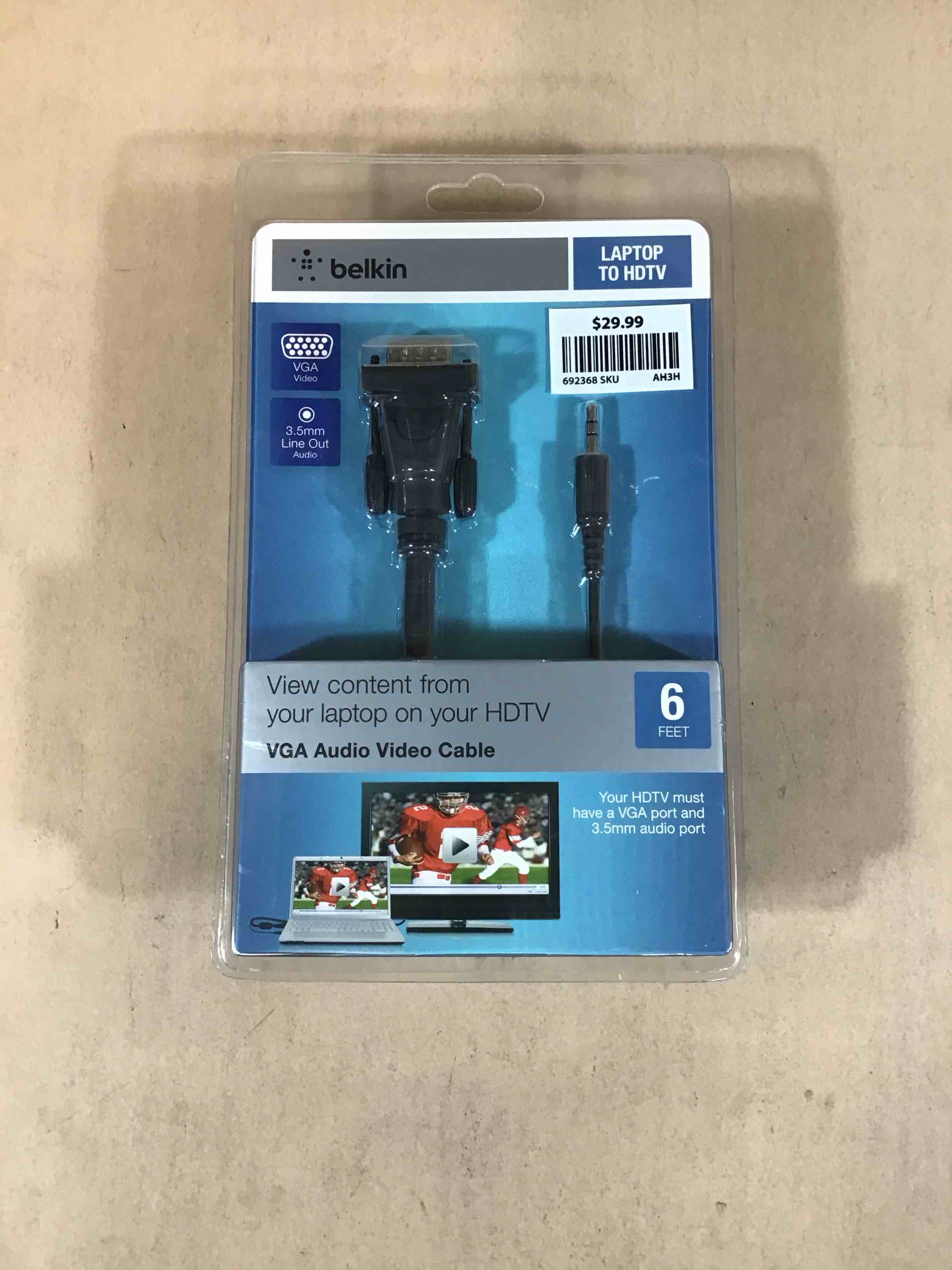 belkin laptop to hdtv vga audio video cable 6ft 3.5mm line out audio