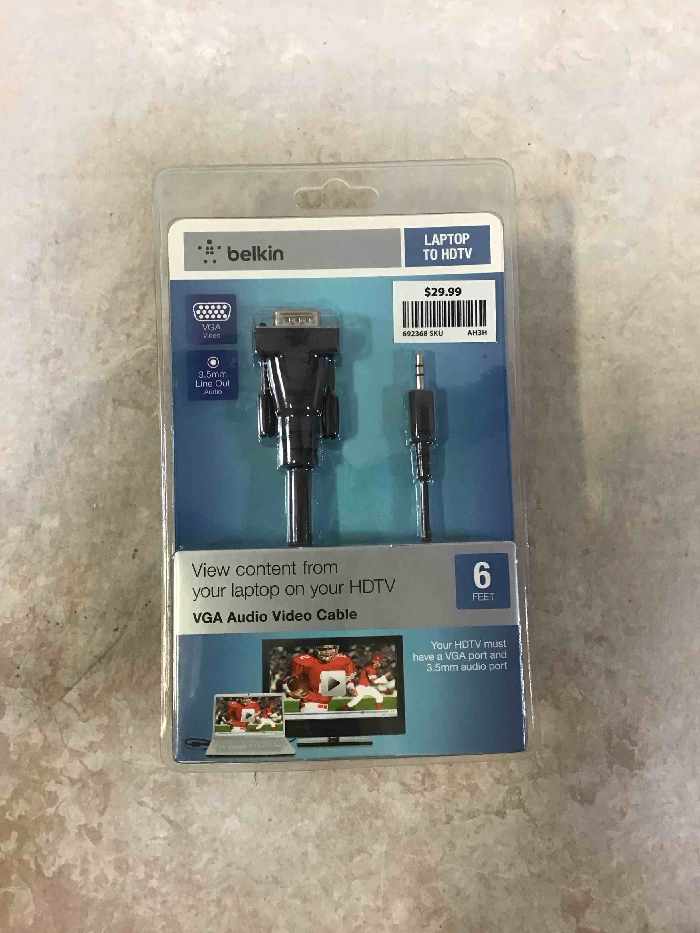 belkin laptop to hdtv vga audio video cable 6ft 3.5mm line out audio