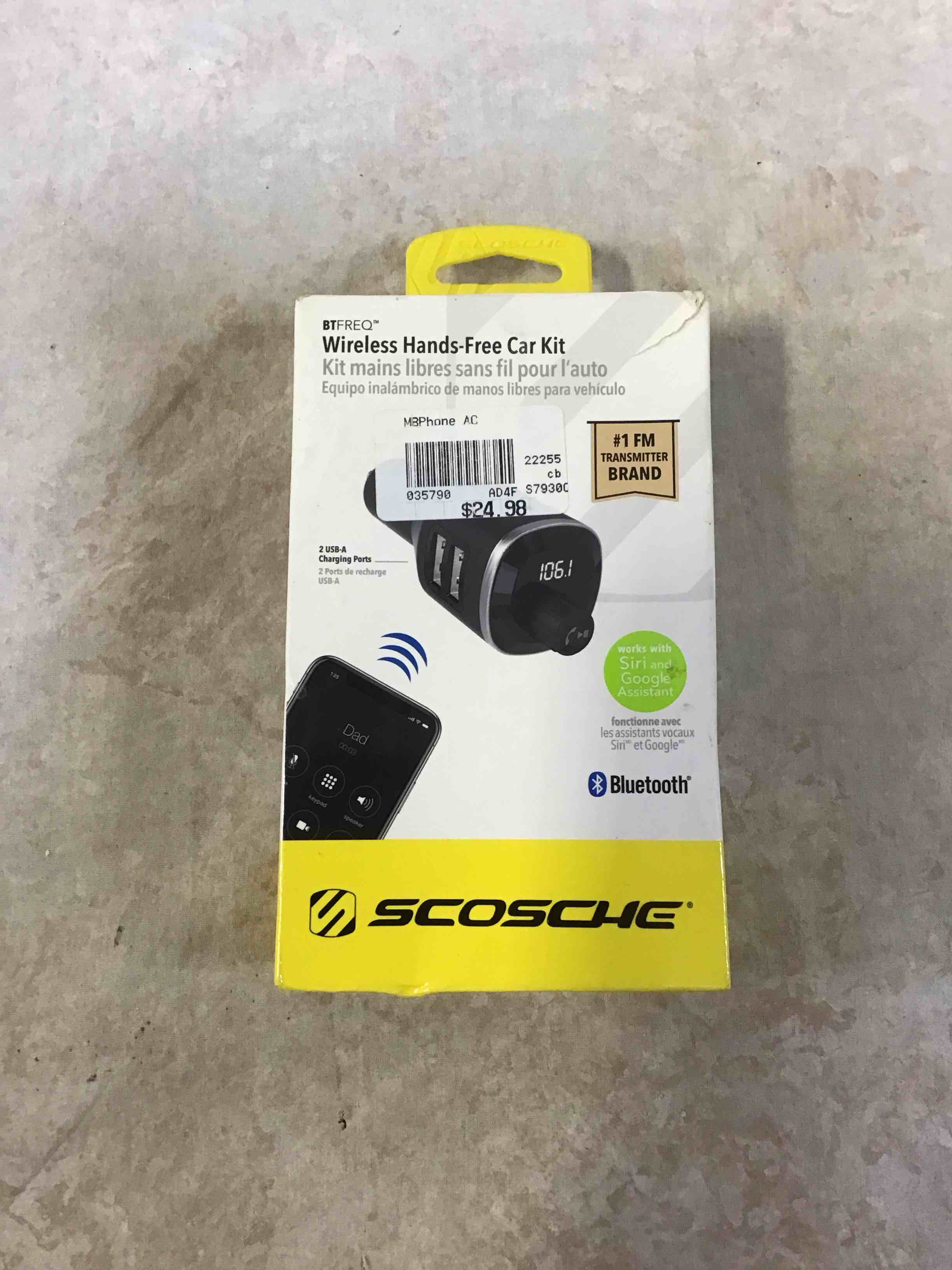 scosche - btfreq bluetooth fm transmitter hands free car kit w/ dual usb ports - black