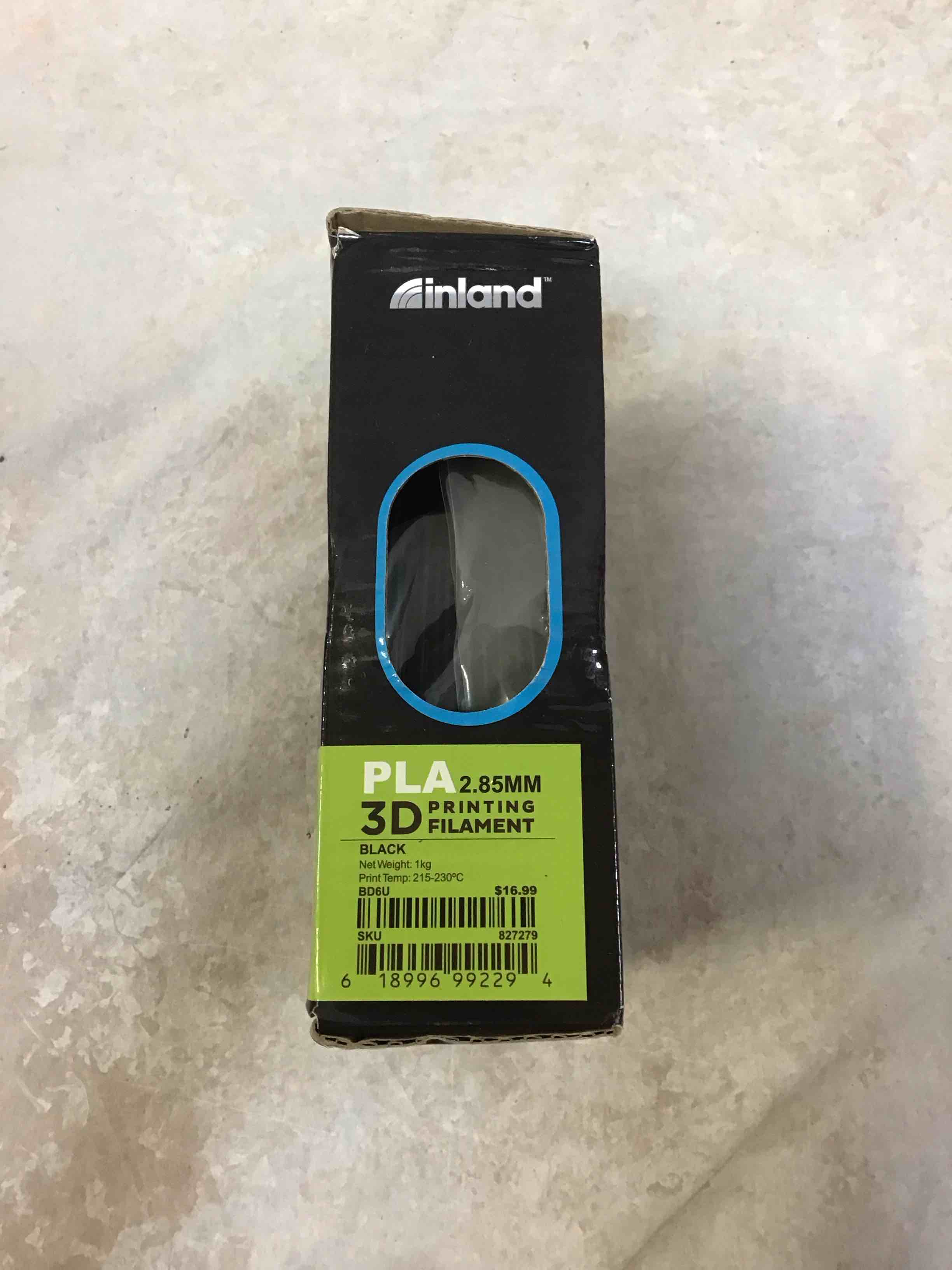 inland 2.85mm black pla 3d printer filament - 1kg spool 2.2 lbs