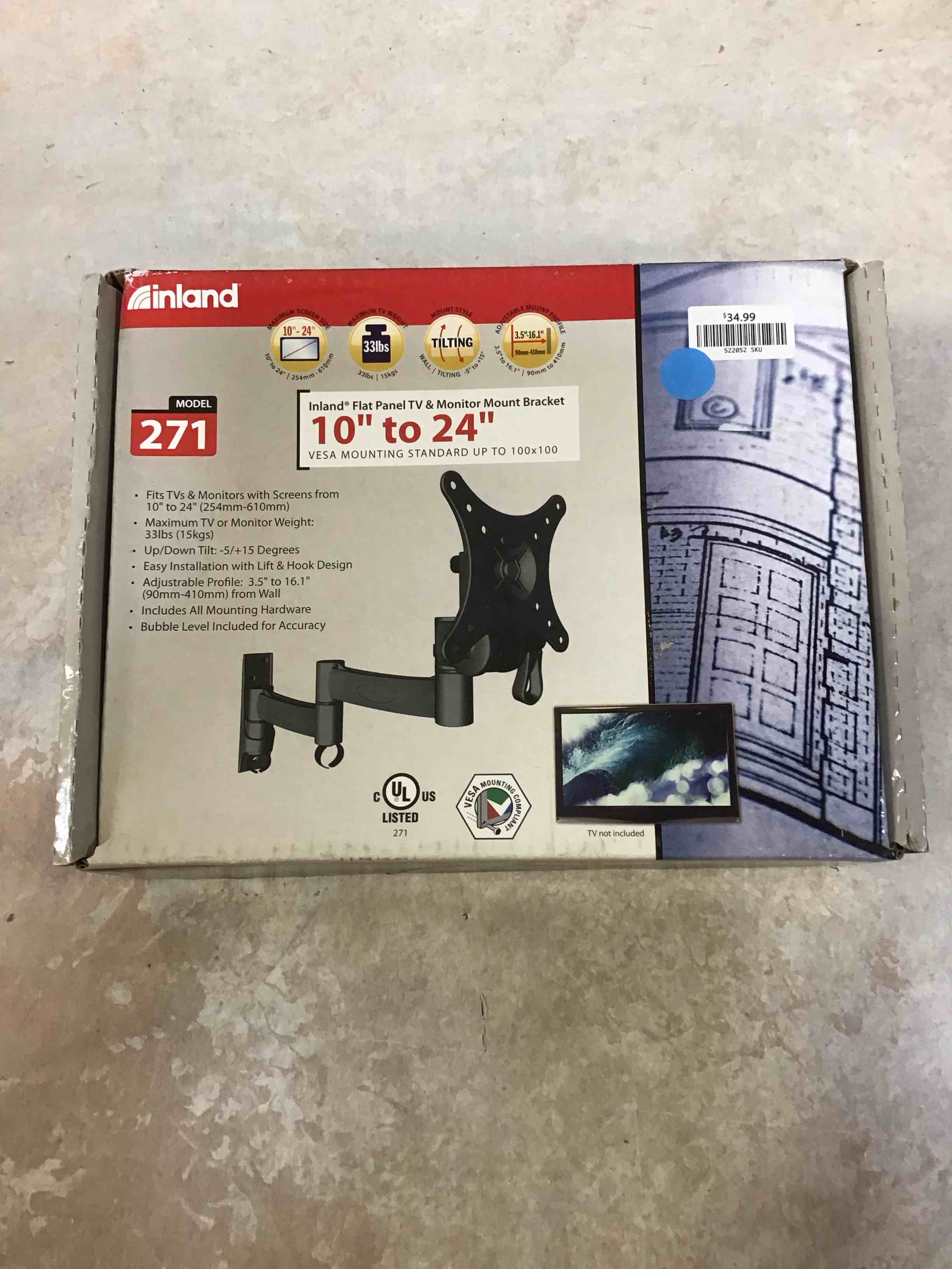 inland model 271 flat screen tv & monitor mount bracket mounting 10